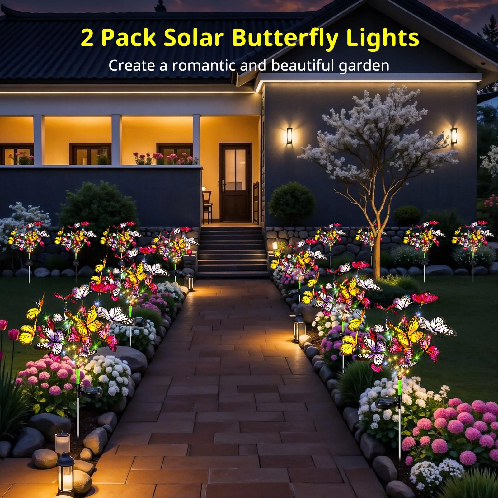 Lampy Solarne Motylki Ozdobne LED Na Zewnątrz Ogród Balkon 2 Szt LIUYIFE — miniatura 6