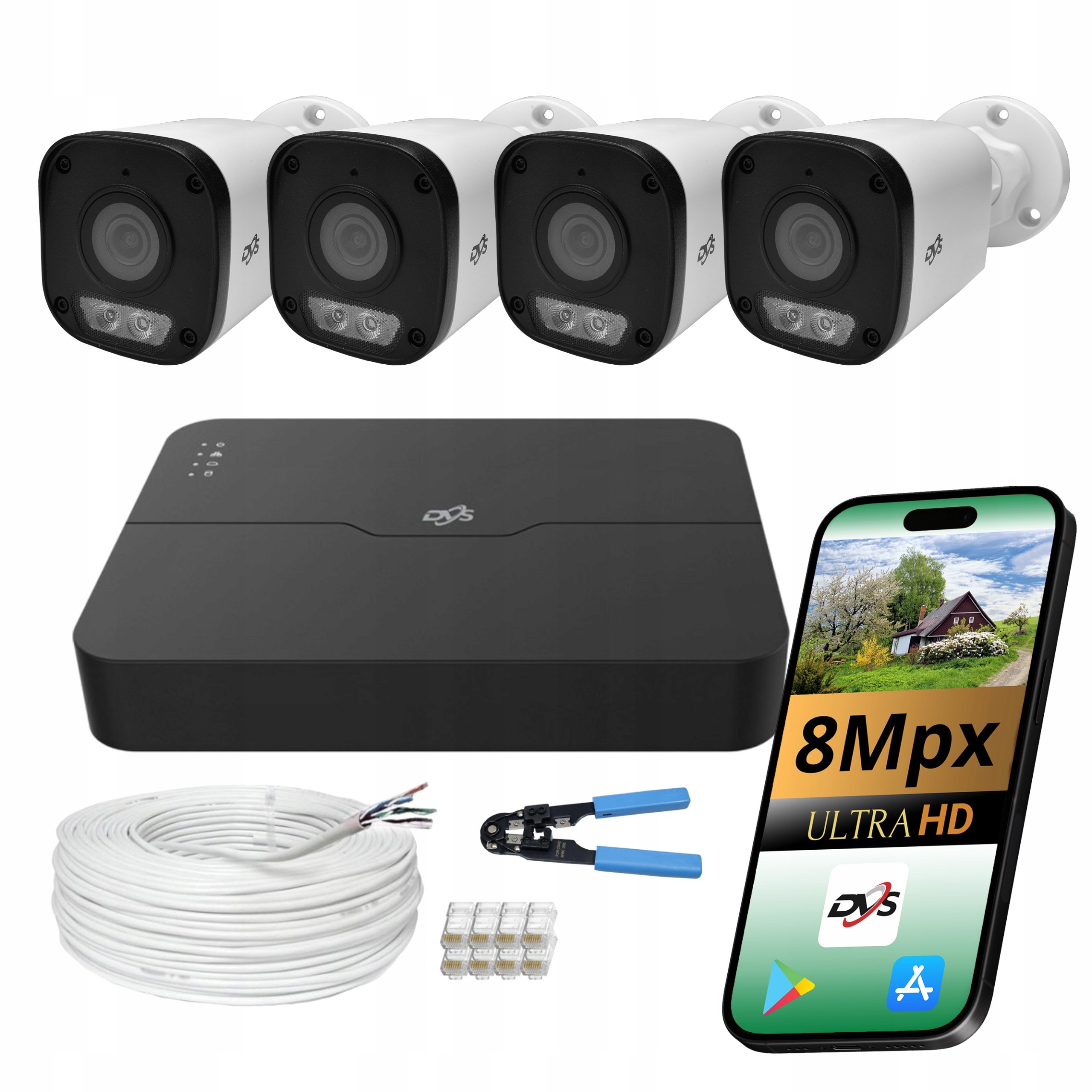 Domácí Monitorování 4x Kamera PoE Ip 8MPX 4K Dual-light Lightline Set Dvs