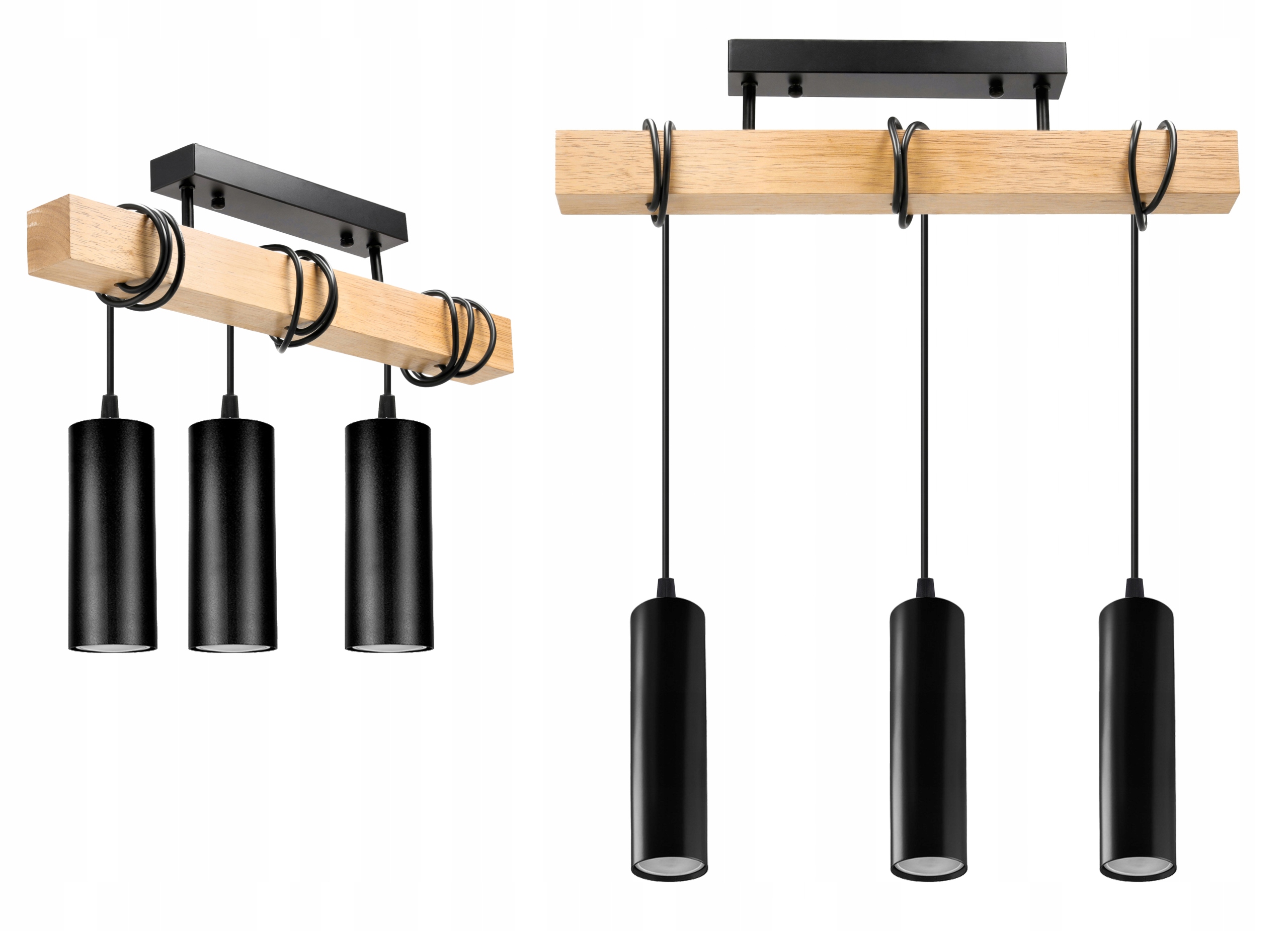 Dřevěná závěsná stropní lampa Lustr Zwis tuba 15 cm na 3x GU10