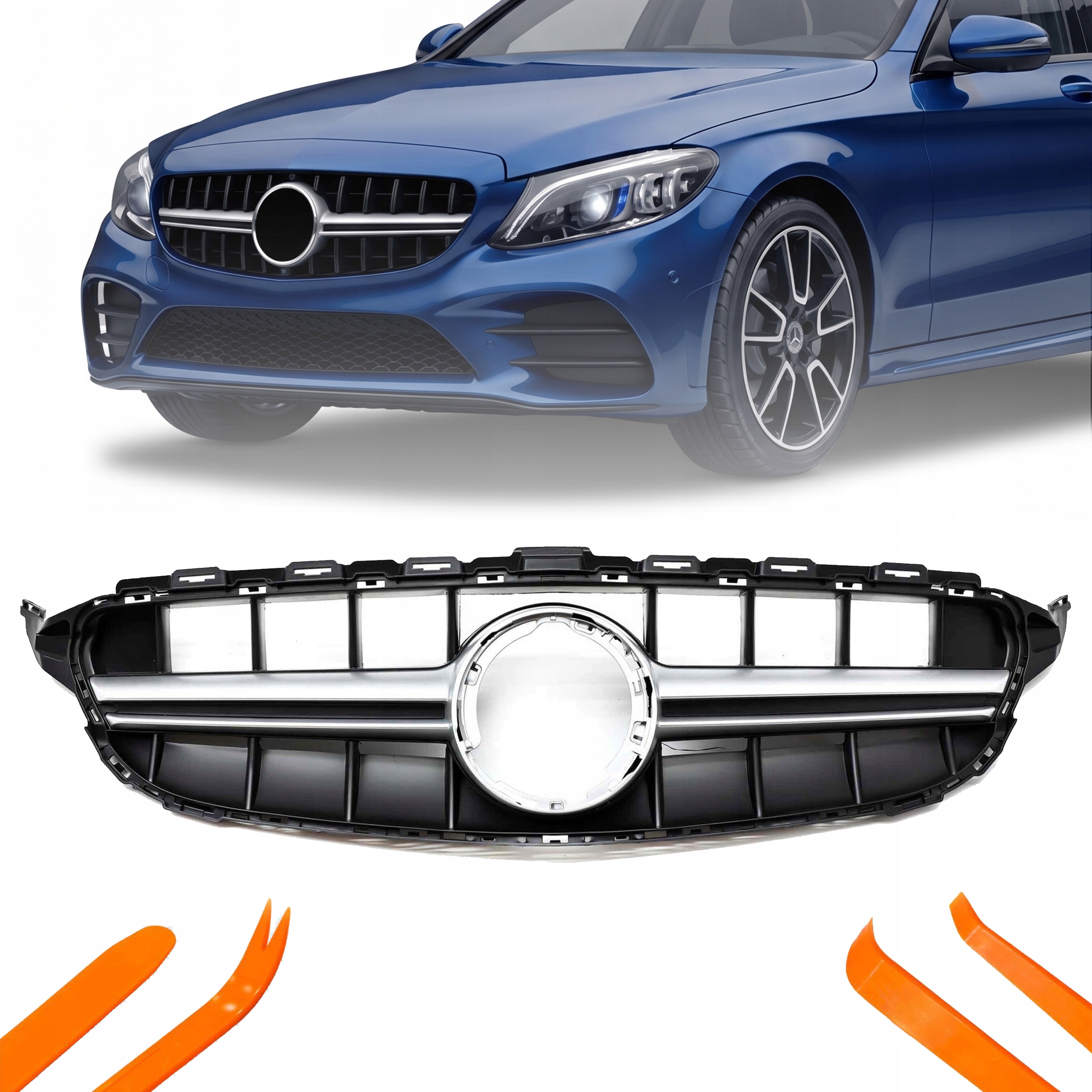 Atrapa Grill Mercedes Db C W205 2019- Stříbrná C63S Style