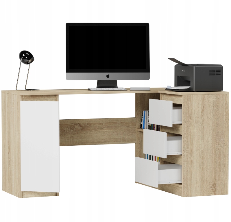 Biurko narożne komputer 3sz 150cm sonoma biały N12