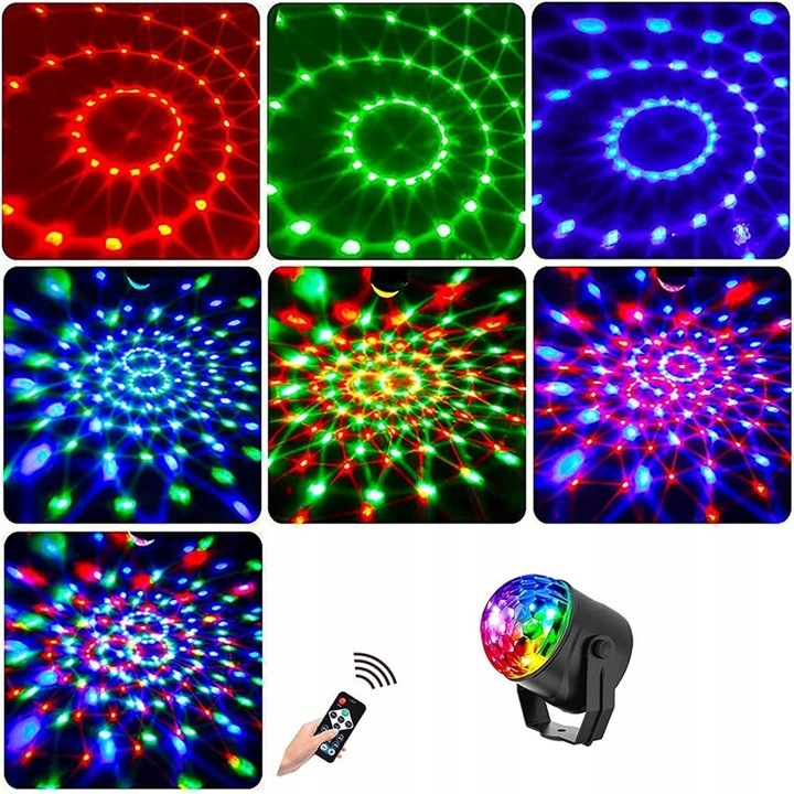 KULA DISCO PROJEKTOR RGB LED DYSKOTEKOWY NA IMPREZE REFLEKTOR LASER + PILOT Stan opakowania oryginalne