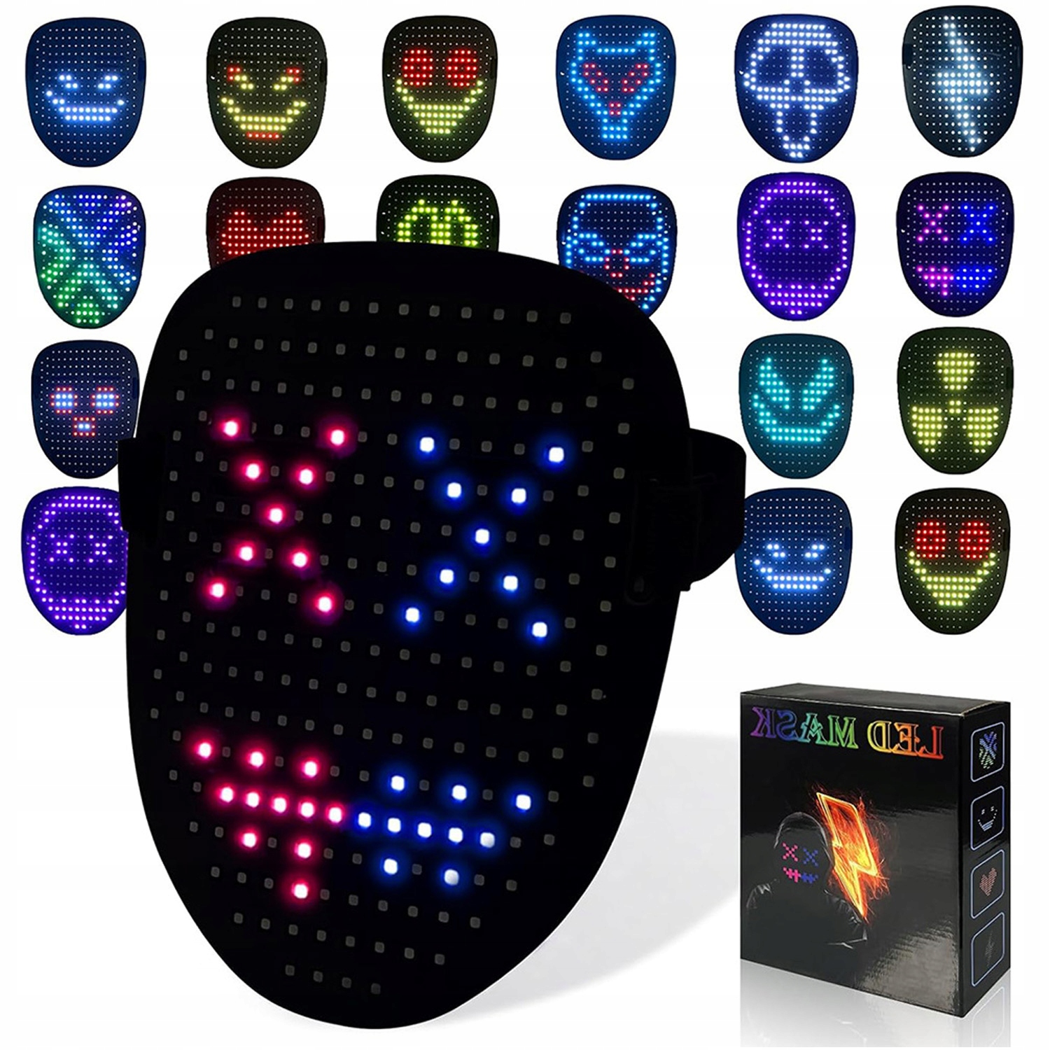 Variabilní Maska Pro Halloween Led Svítící Gesty Ovládaná Přes Usb Na Večírky