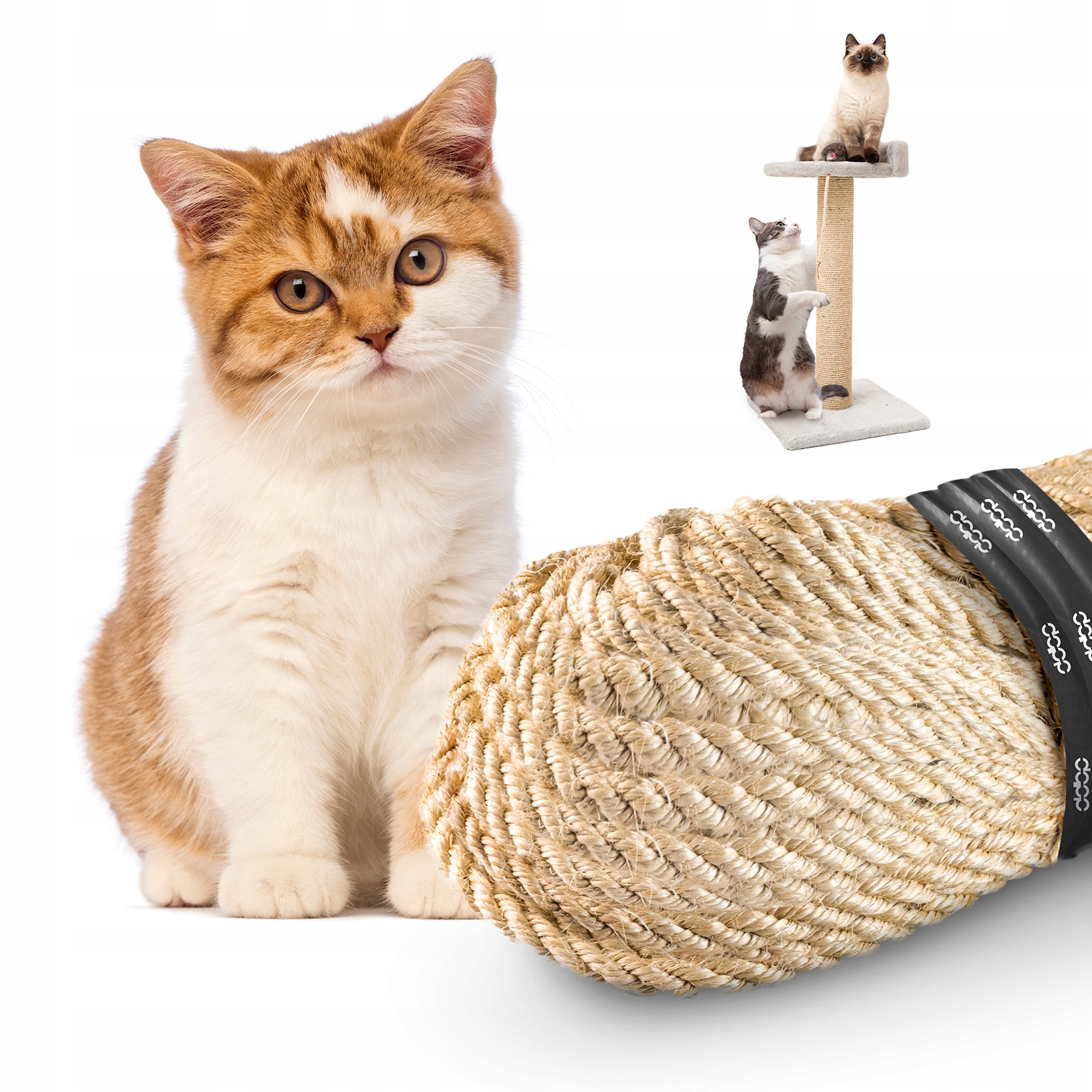 Levně Sisalové lano 8 mm 30 m Šňůra na škrabadlo pro kočky, Diy hračky pro zvířata