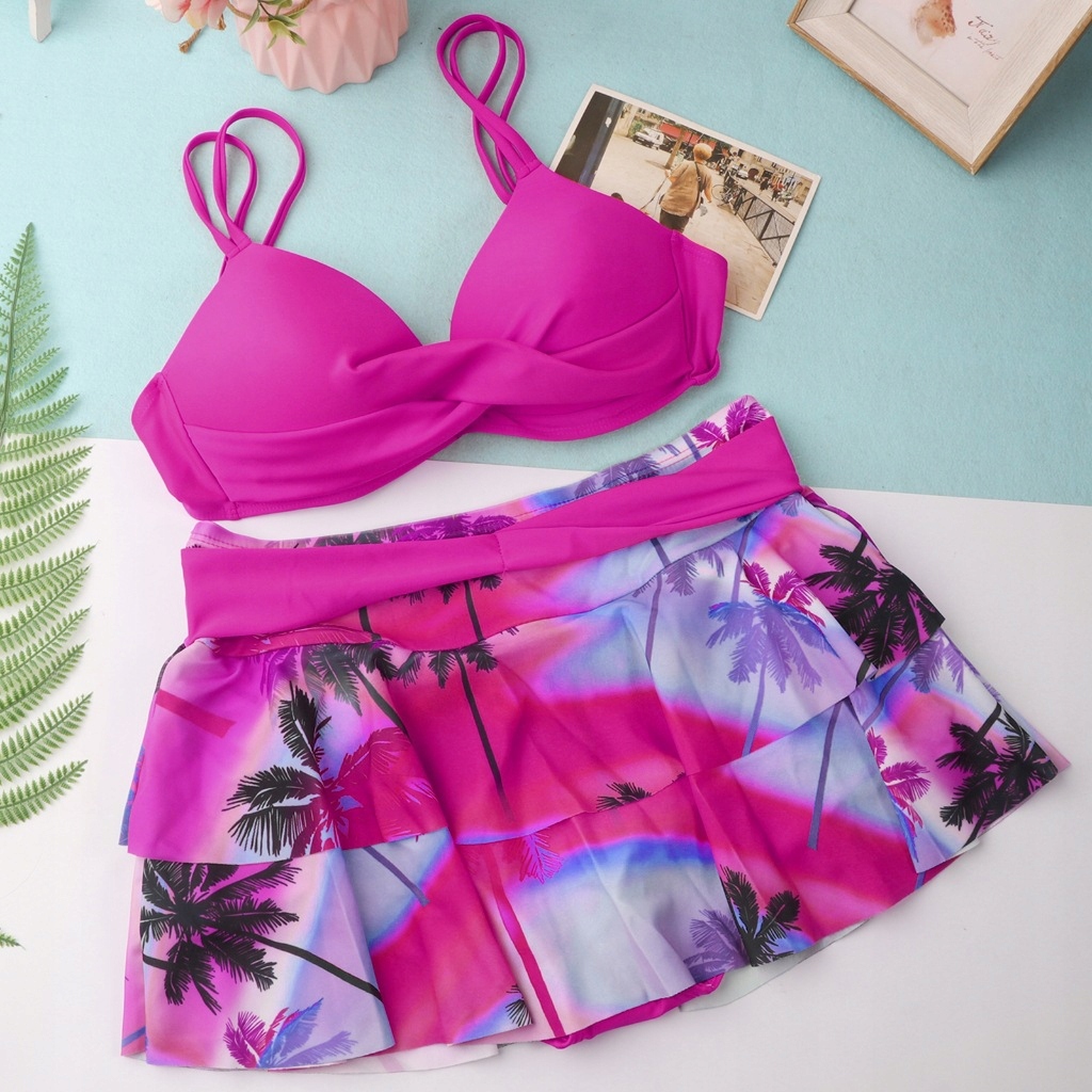 BIKINI STRÓJ KĄPIELOWY PUSH UP ZE SPÓDNICZKĄ RÓŻOWY WAKACJE XXL 44 S M L XL Rozmiar XXL