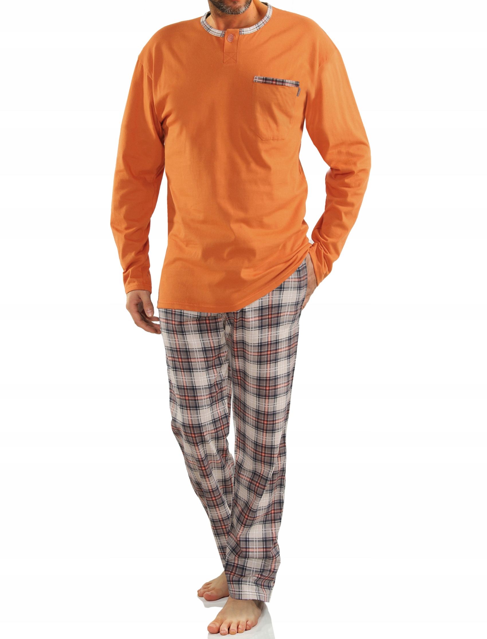 Sesto Senso Pánské pyžamo s dlouhým rukávem, dlouhé kalhoty, velikost M 2576/26, oranžová