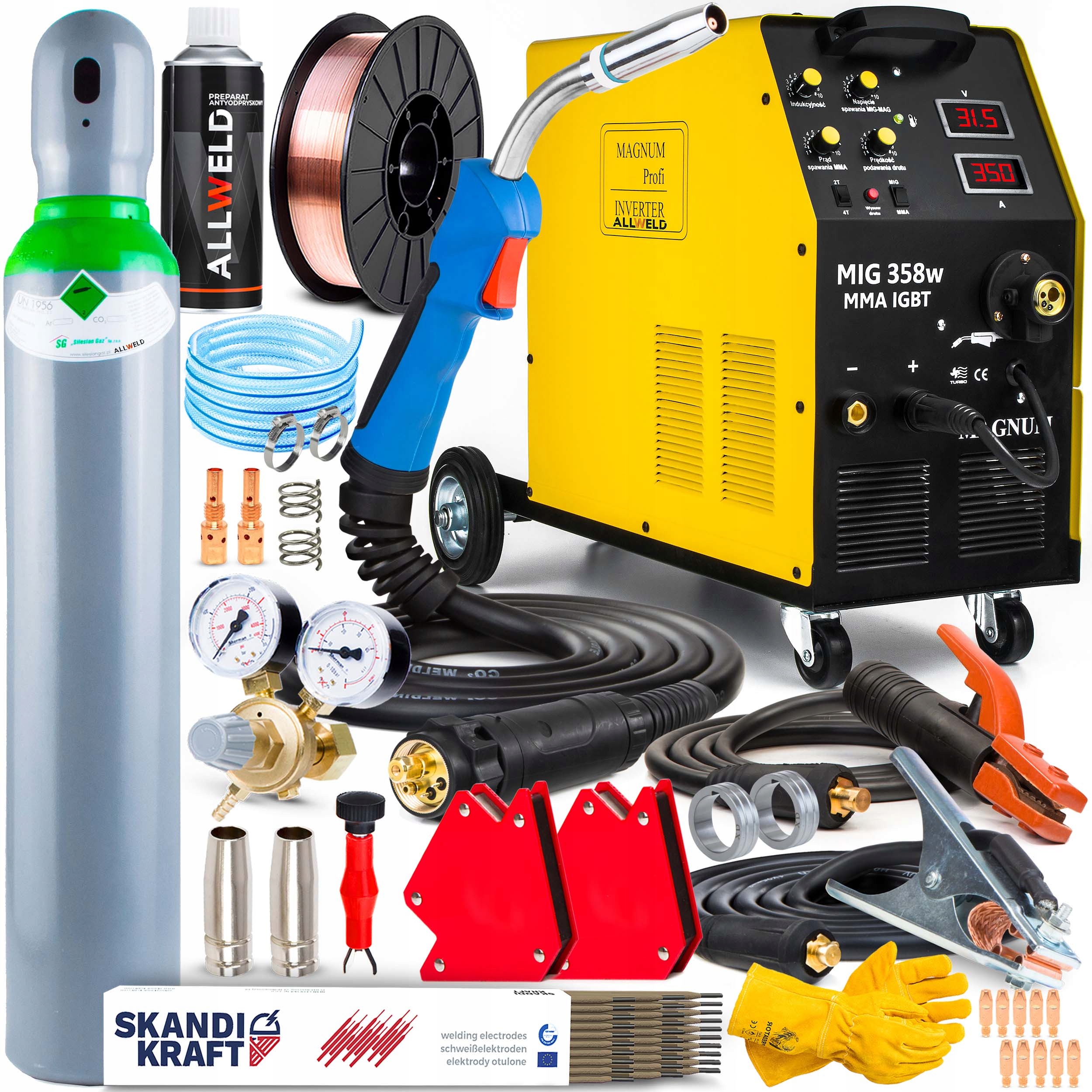 Półautomat Spawalniczy Magnum Mig 358W Mma Igbt 400V 350A Alu 4X4 Flux