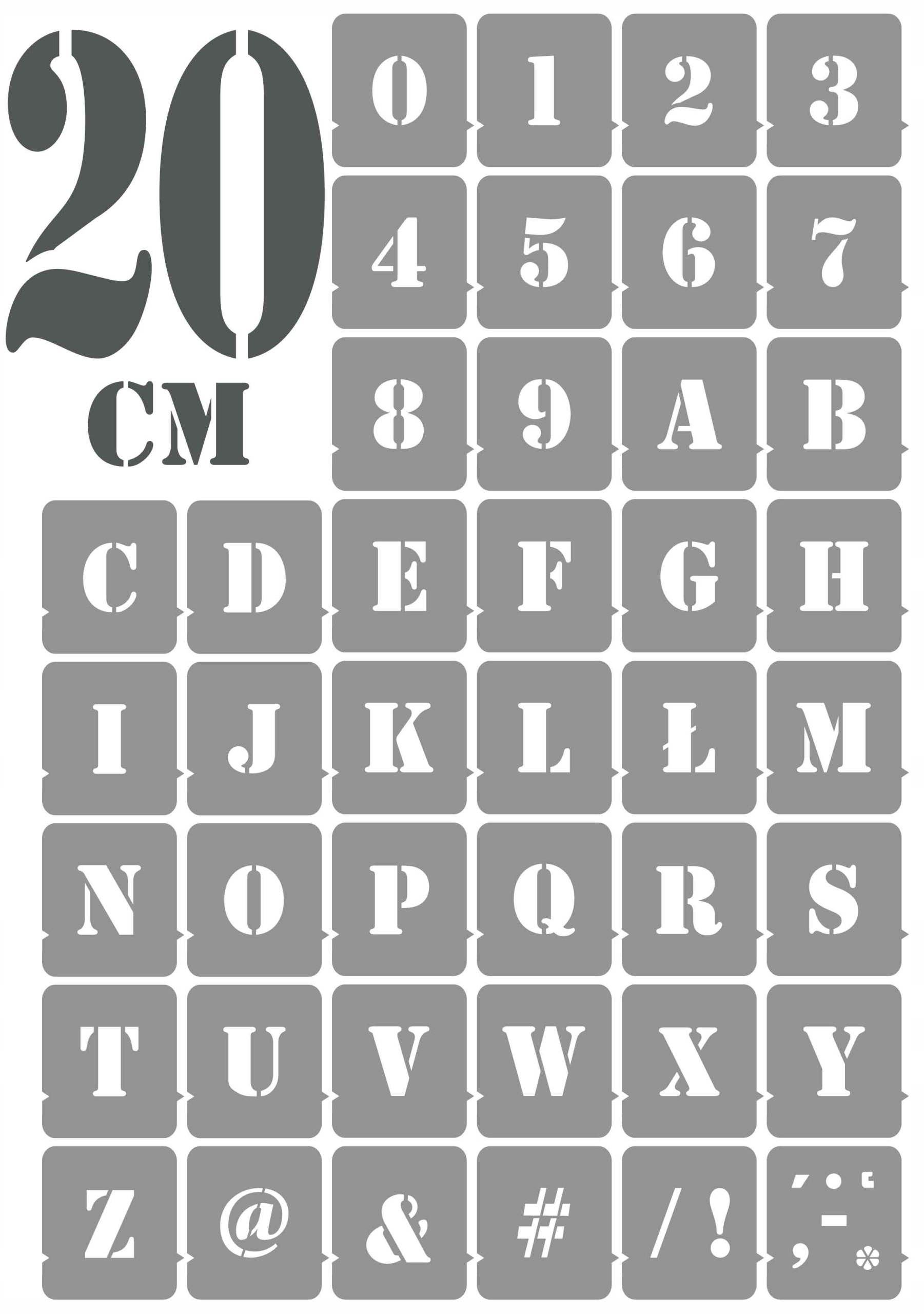 

Szablony malarskie Litery Cyfry 20 cm/wielorazowe/