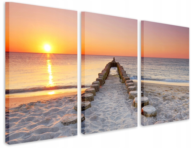 Obrazy do salonu Obraz na płótnie Zachód słońca na plaży Falochron 60x120