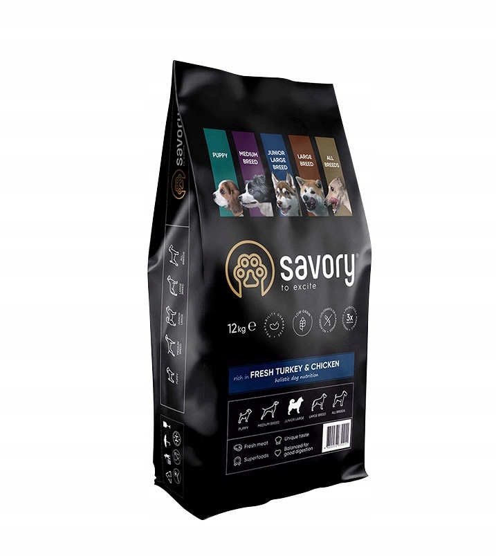 Levně Savory Junior pro mladé psy velkých plemen – krůta a kuře 12 kg