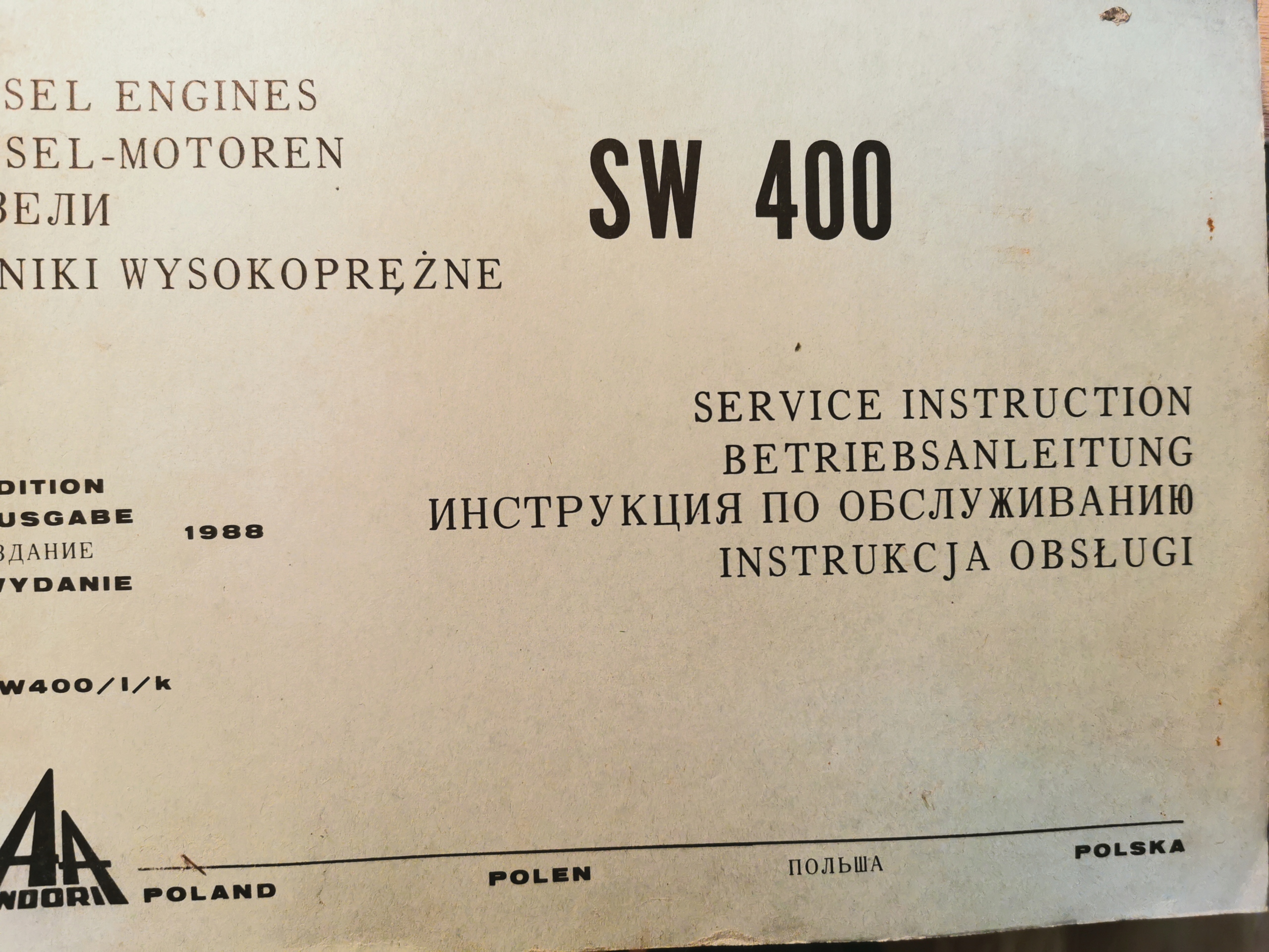 ANDORIA SILNIKI WYSOKOPRĘŻNE SW400 Instrukcja obsługi