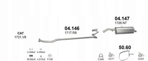 Tłumik końcowy Citroen C2 poj.1,1 03-12r.+zestaw Producent części Polmo