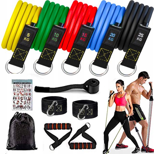 ZESTAW GUM DO ĆWICZEŃ GUMY OPOROWE SIŁOWNIA FITNESS - 11 elementów ZACZEPY