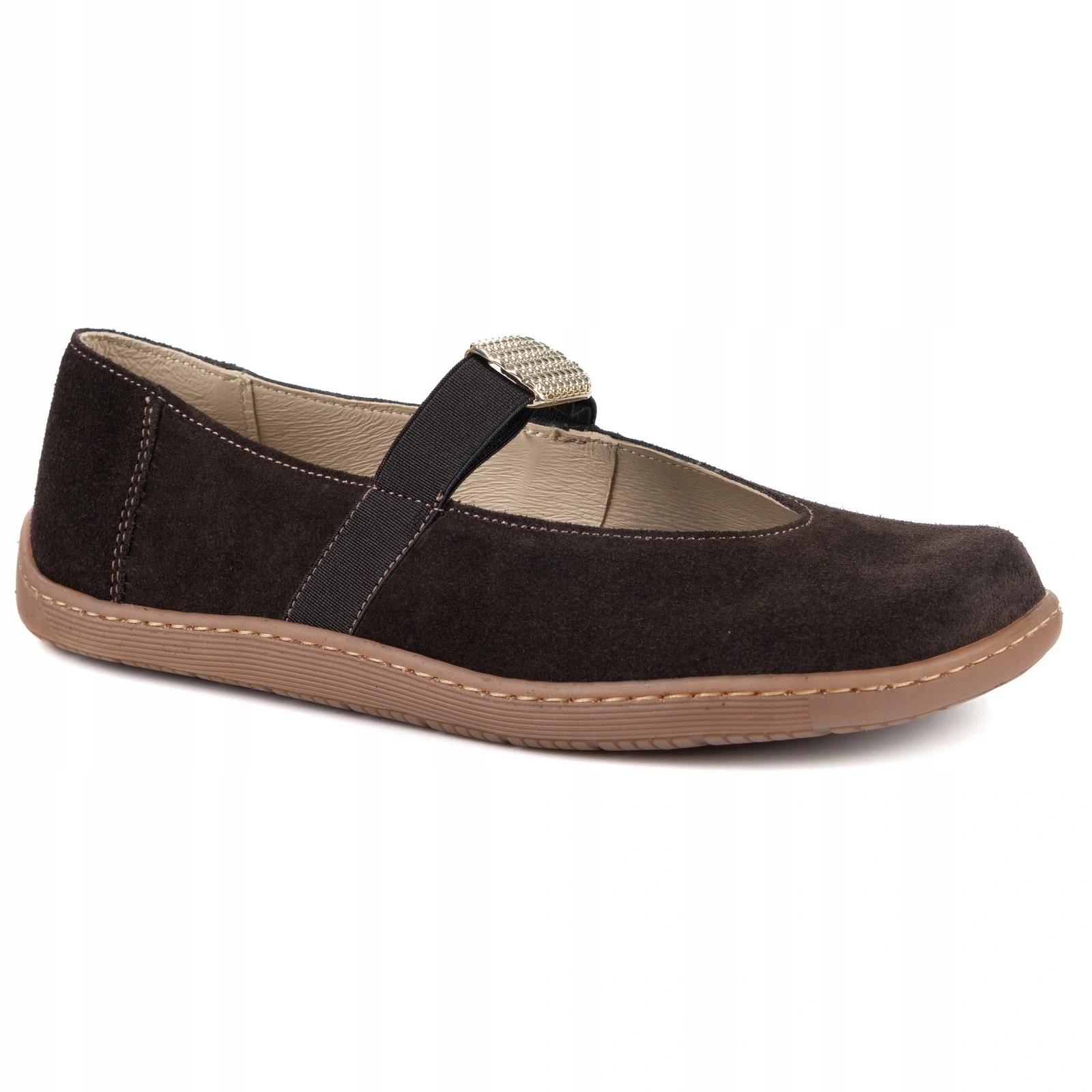 Barefoot dámské kožené baleríny Mary Jane s páskem, hnědý velur, velikost 40