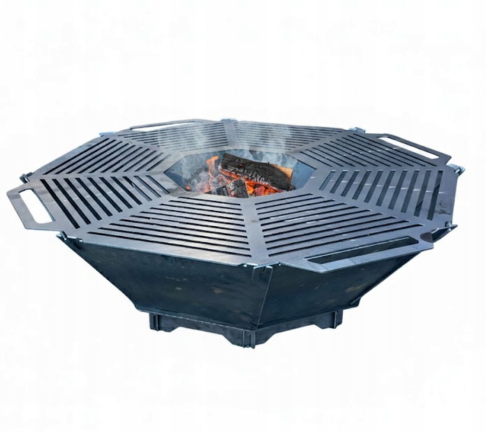 Duże palenisko ogrodowe 8-kątne stal ognisko grill kociołek z rusztem 104cm