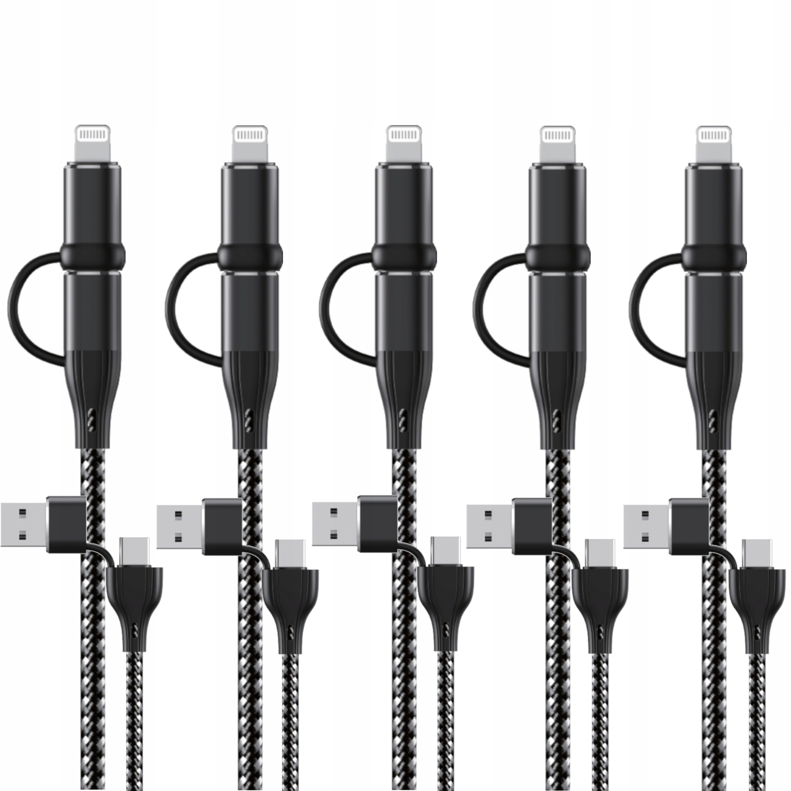 5x kabel 4v1 Usb-c Usb-a Lightning 60W nabíjení a datové napájení 1 m Encoe Energy