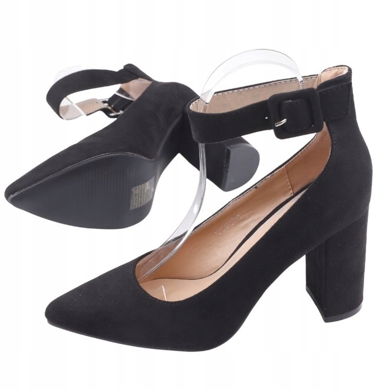 CZARNE CZÓŁENKA DAMSKIE ZAMSZOWE NA SŁUPKU 9 CM Marka inna