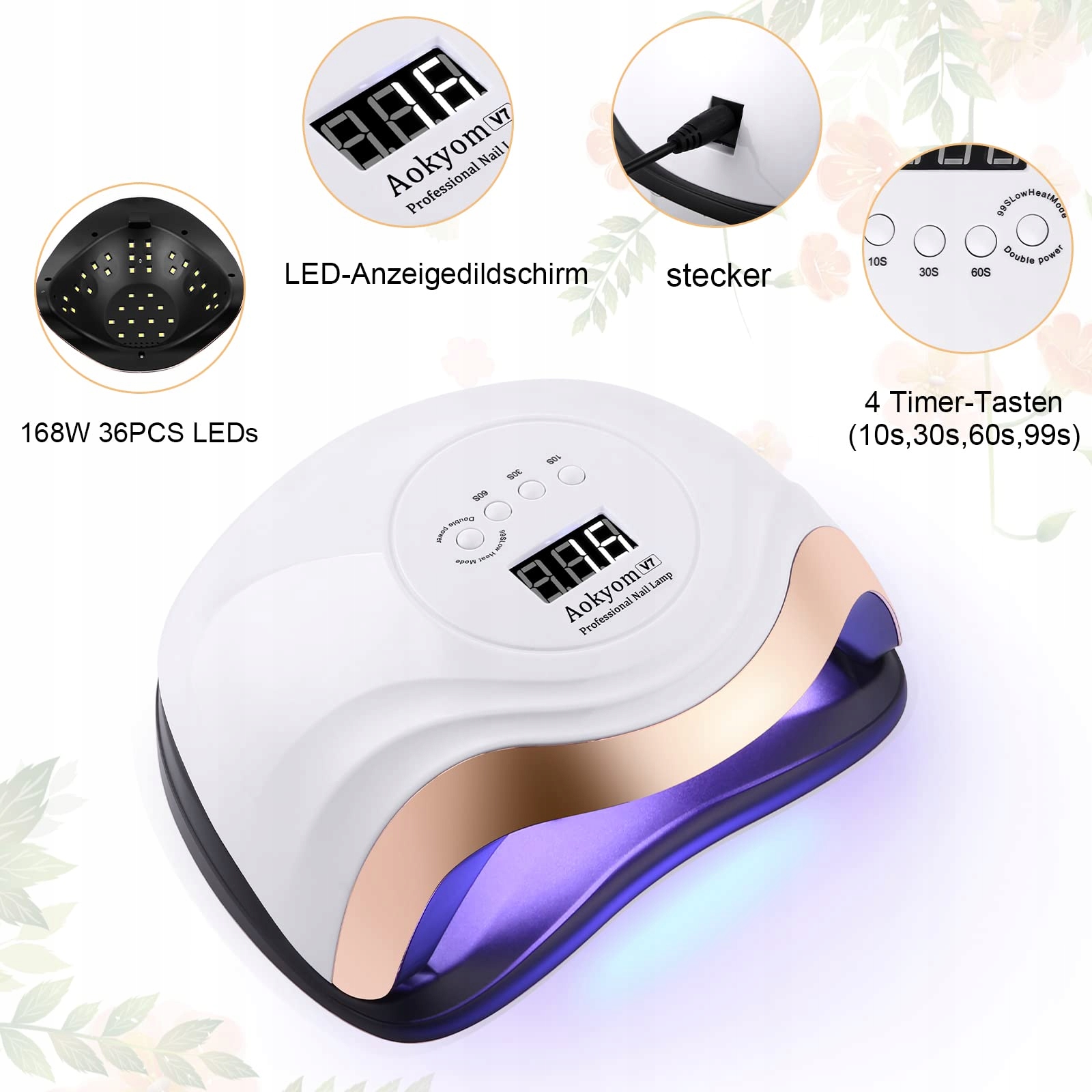 AOKYOM Lampa UV LED Do Paznokci Profesjonalna Suszarka Z Timerem LCD — miniatura 4
