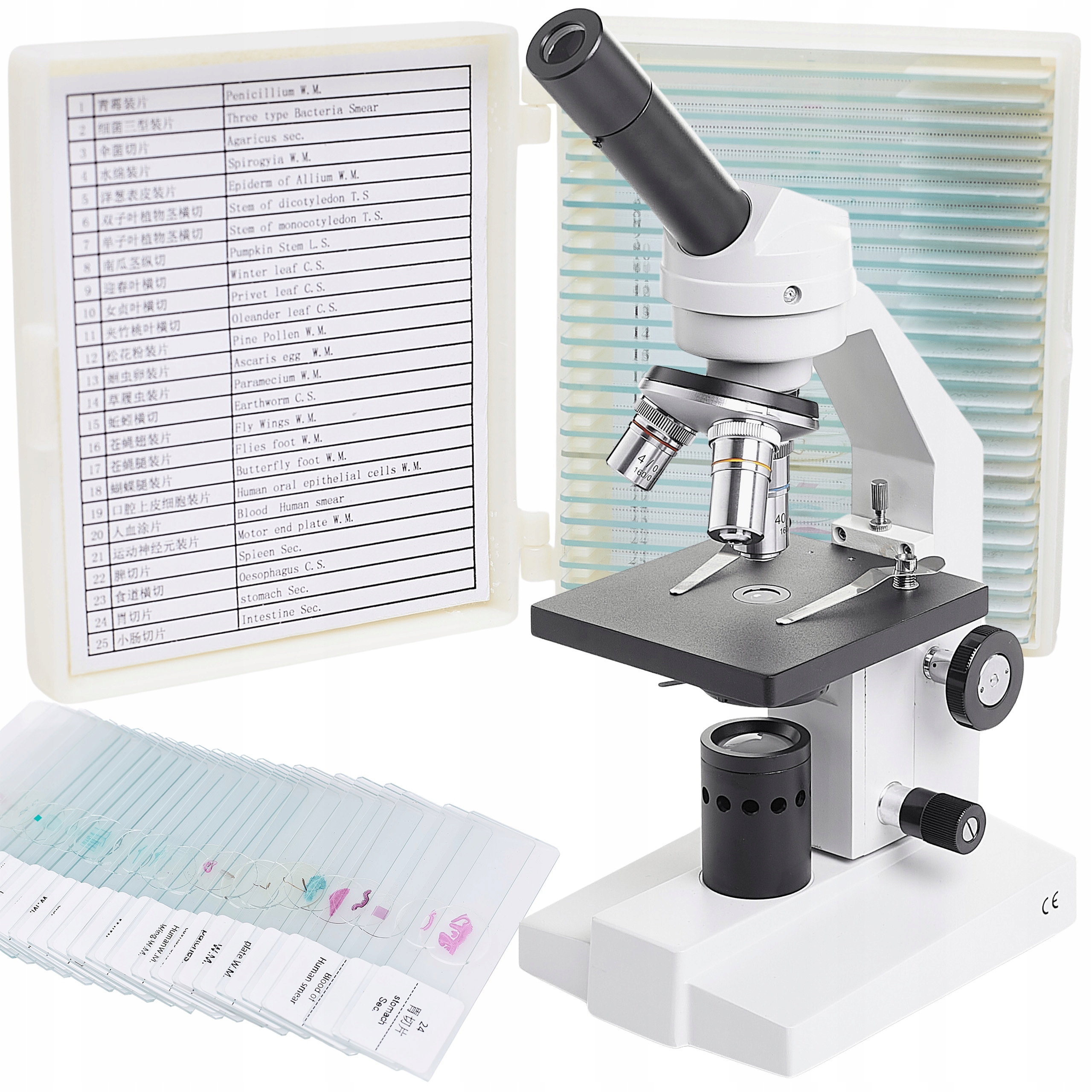 Biologický Mikroskop Techrebal 400 x Monokulární 25 Ks Vzdělávacích Vzorků