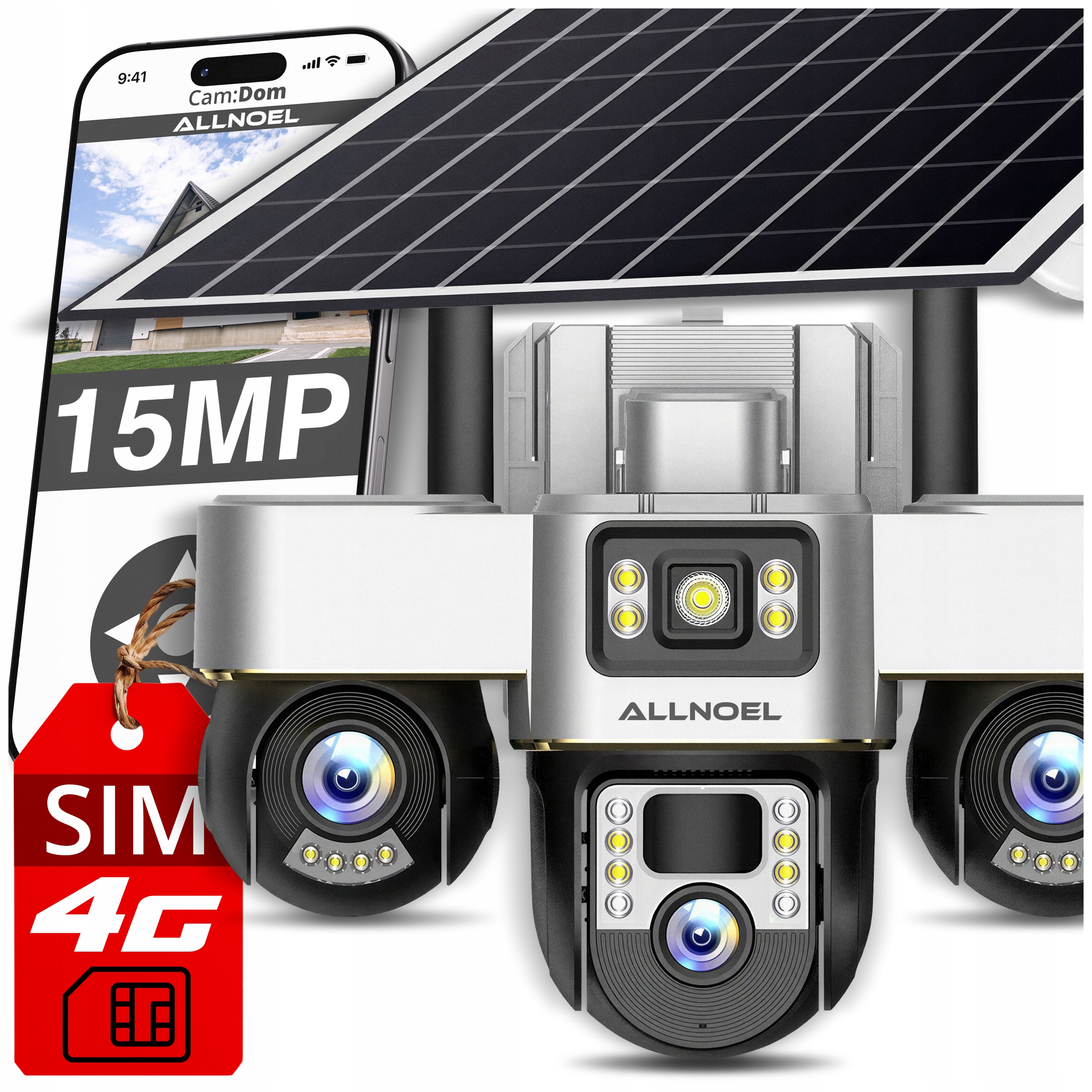 Venkovní Solární Kamera 4K 3 Otočné Čočky 15MPx 4G Bezdrátová