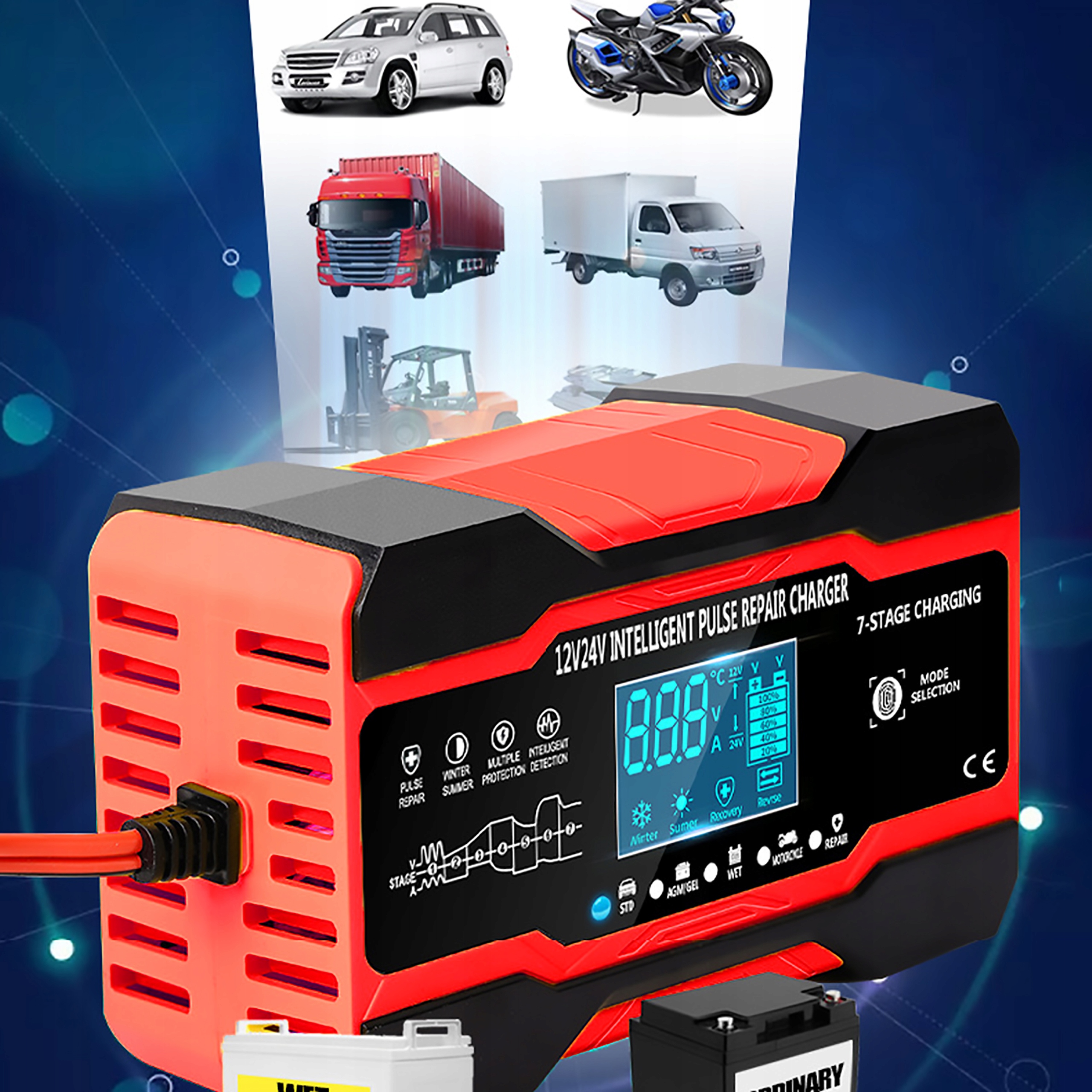 Prostownik AUTOMATYCZNY Z FUNKCJĄ NAPRAWY 12V 24V 10A Model ZREE AS-00026-GZCD