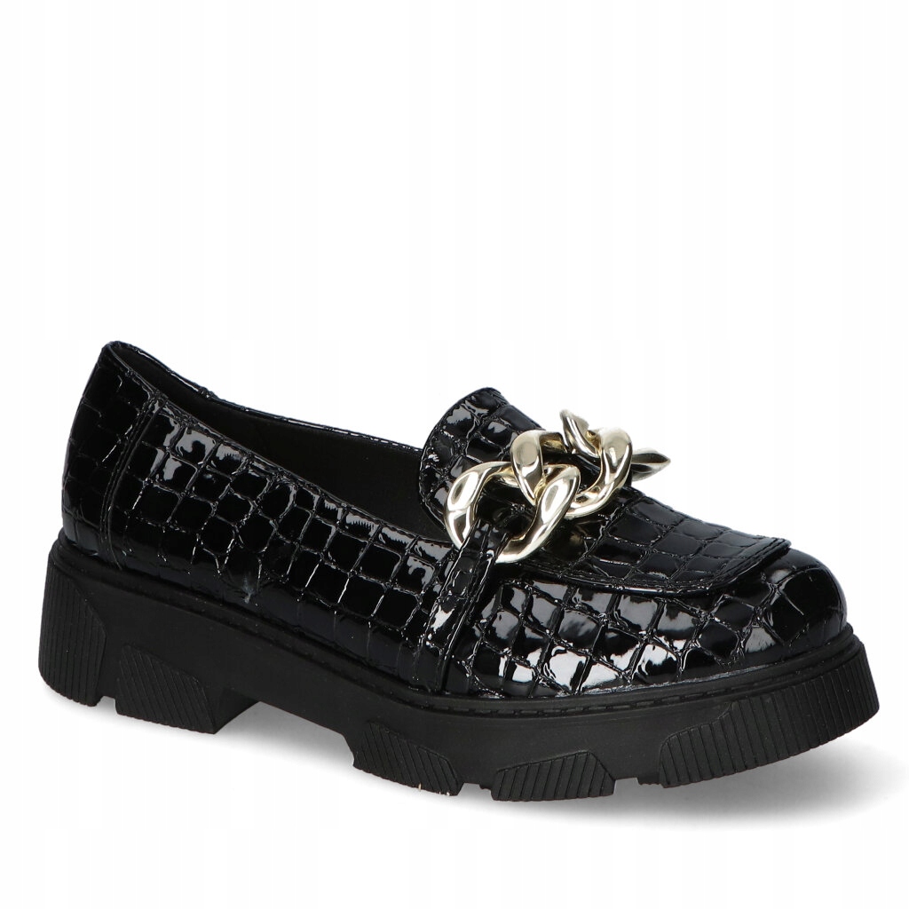 Mokasíny Kamex-But Maren Černý krokodýl lak řetěz 40