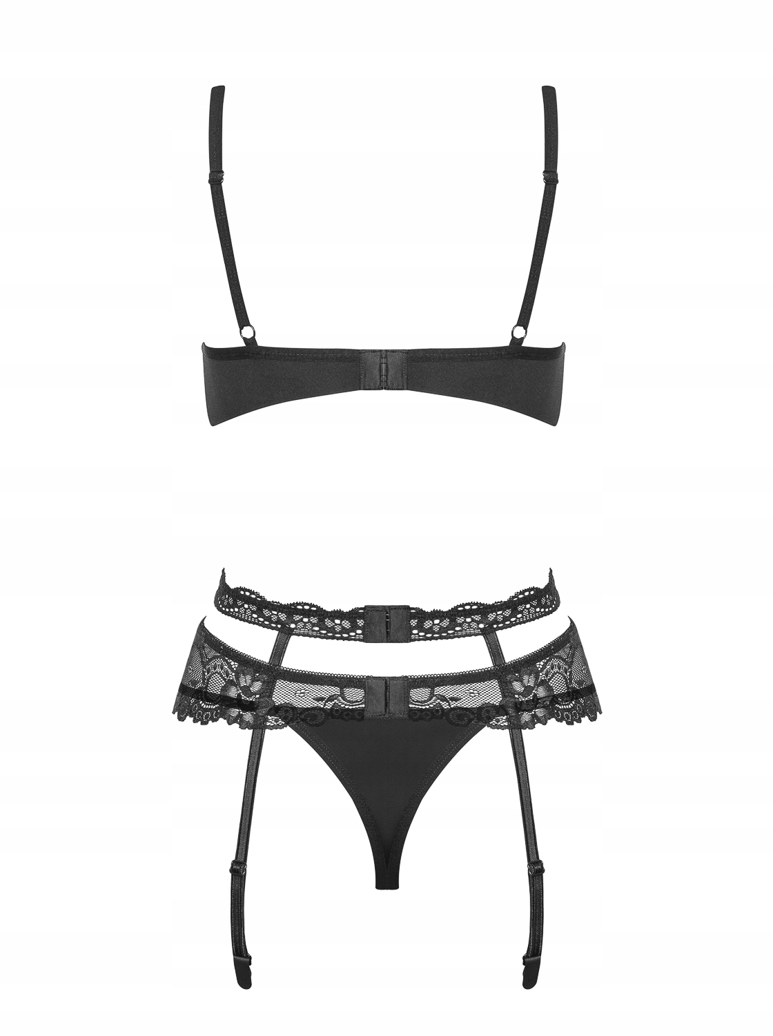 Obsessive komplet bielizny 3-częściowy koronka S/M Kolor dominujący czarny
