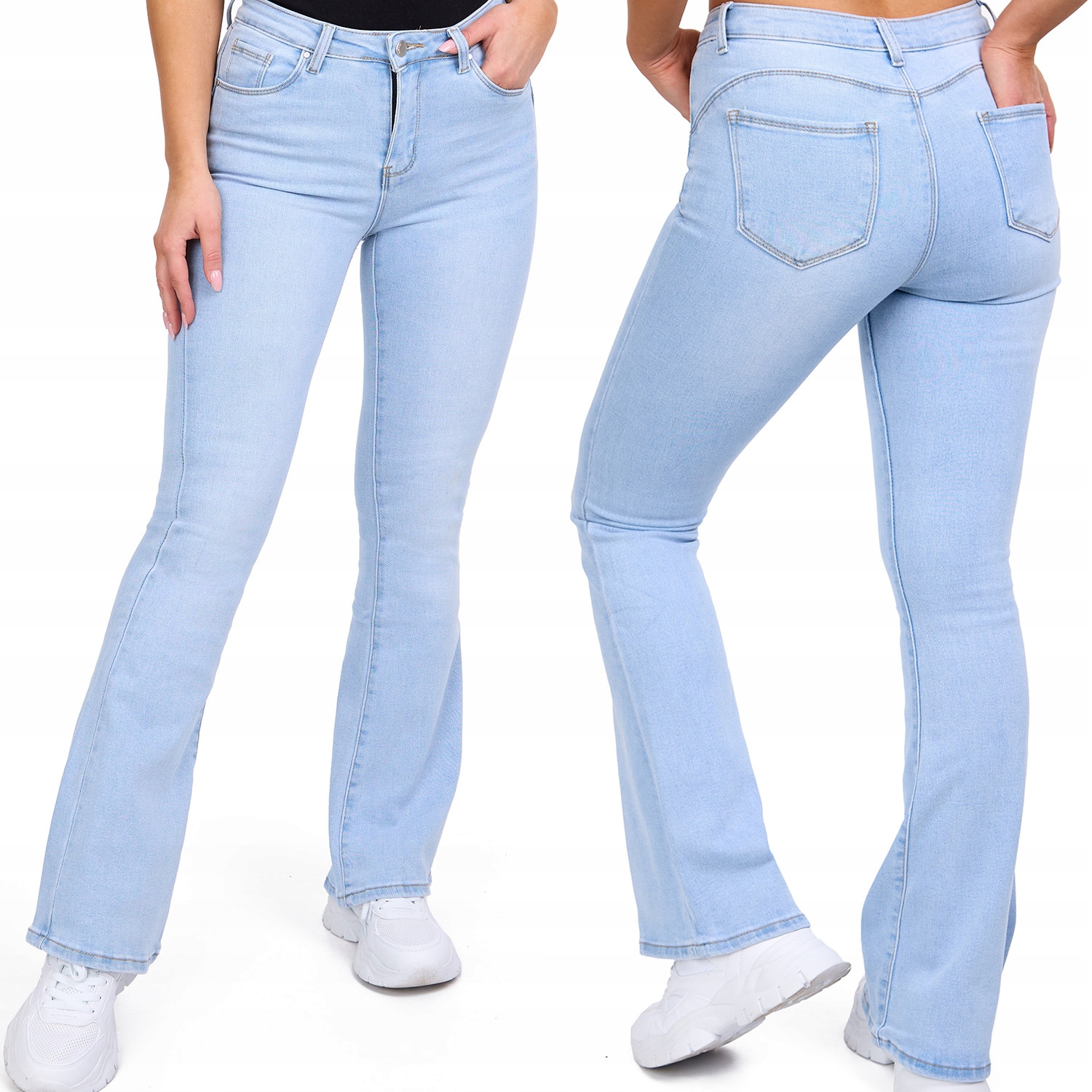 114_ Spodnie damskie dzwony Goodies jeans Blue szeroka nogawka _XS/34