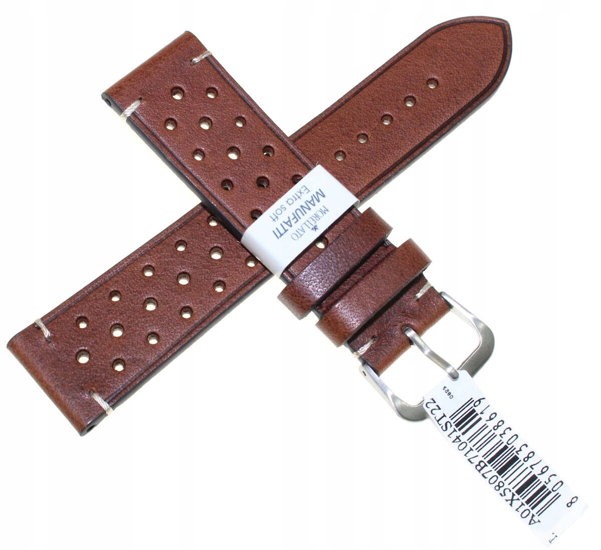 Hnědý Kožený Perforovaný Italský Pásek Morellato Brahms 22 mm A01X5807
