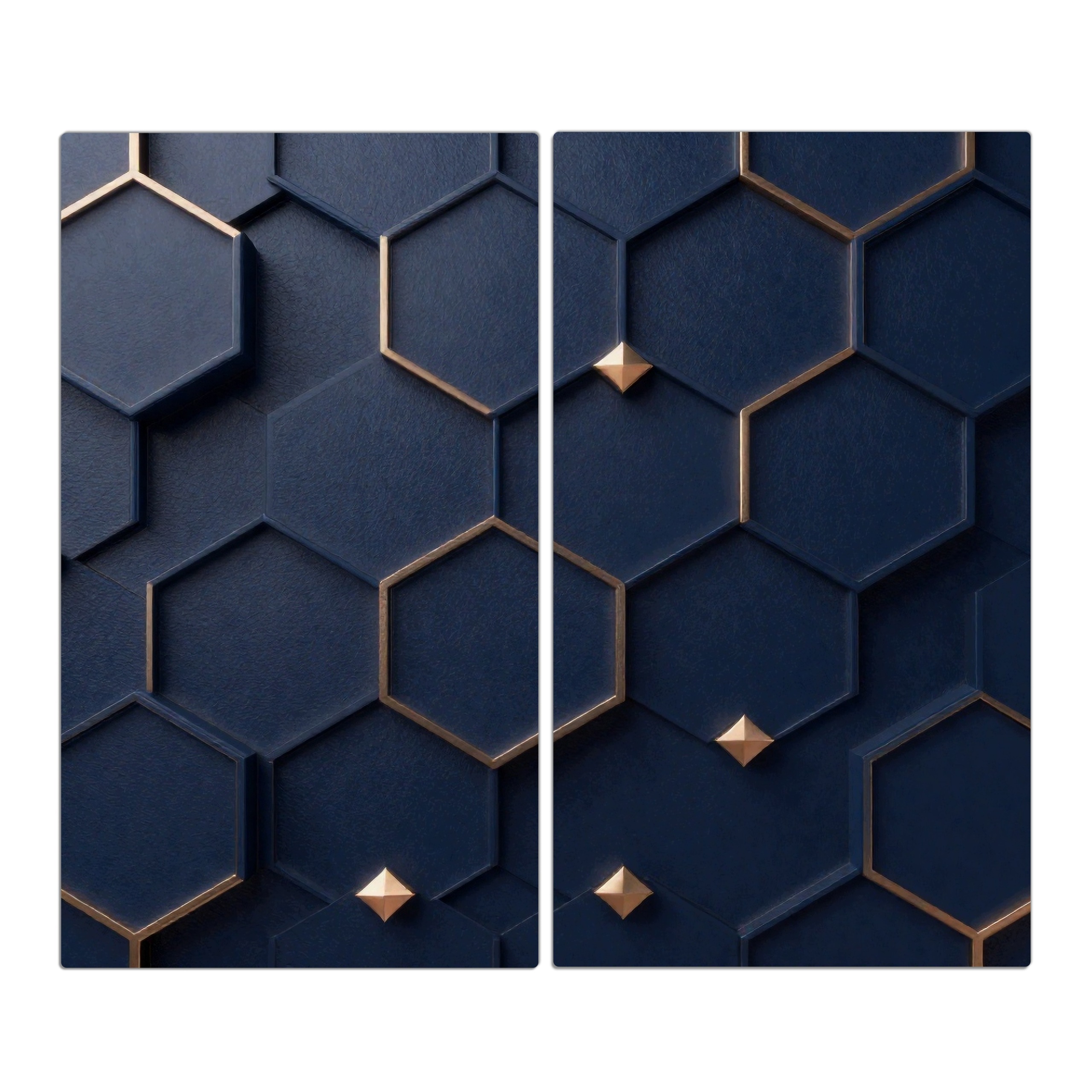 Skleněná ochranná deska na stěnu Tmavě modré hexagony 2x30x52 cm (sada 2 ks)