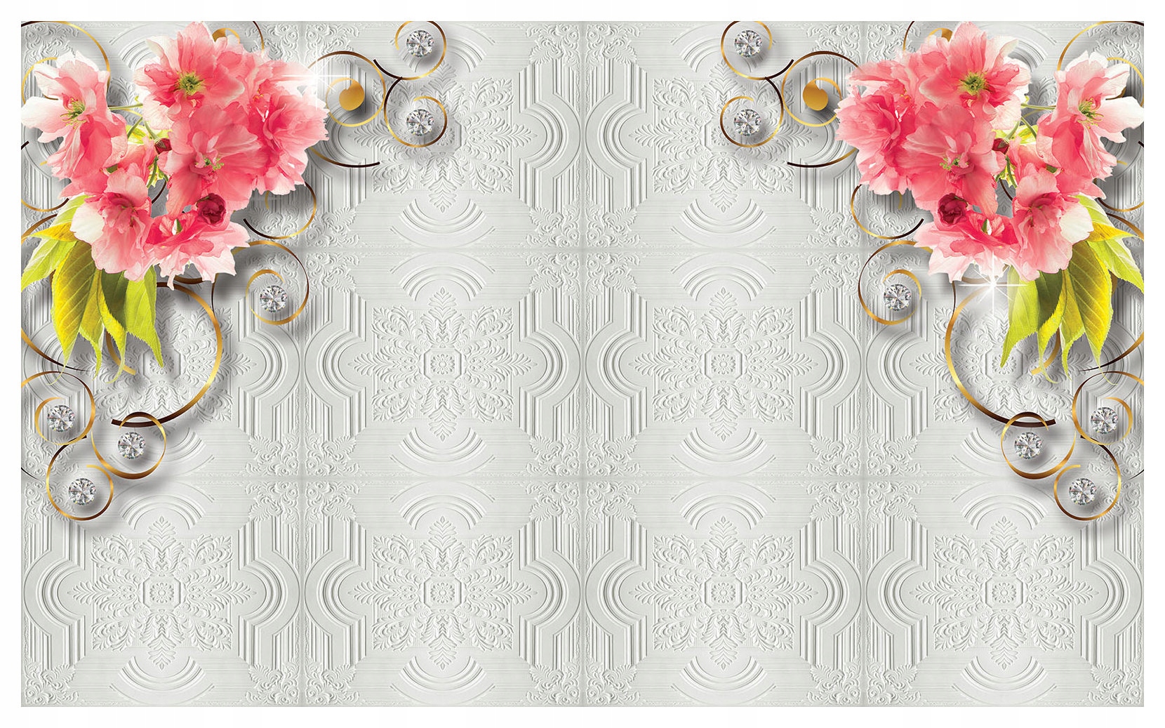 Fototapeta Ružové kvety Zlato Kryštály Glamour Elegancia 416x254 lepidlo