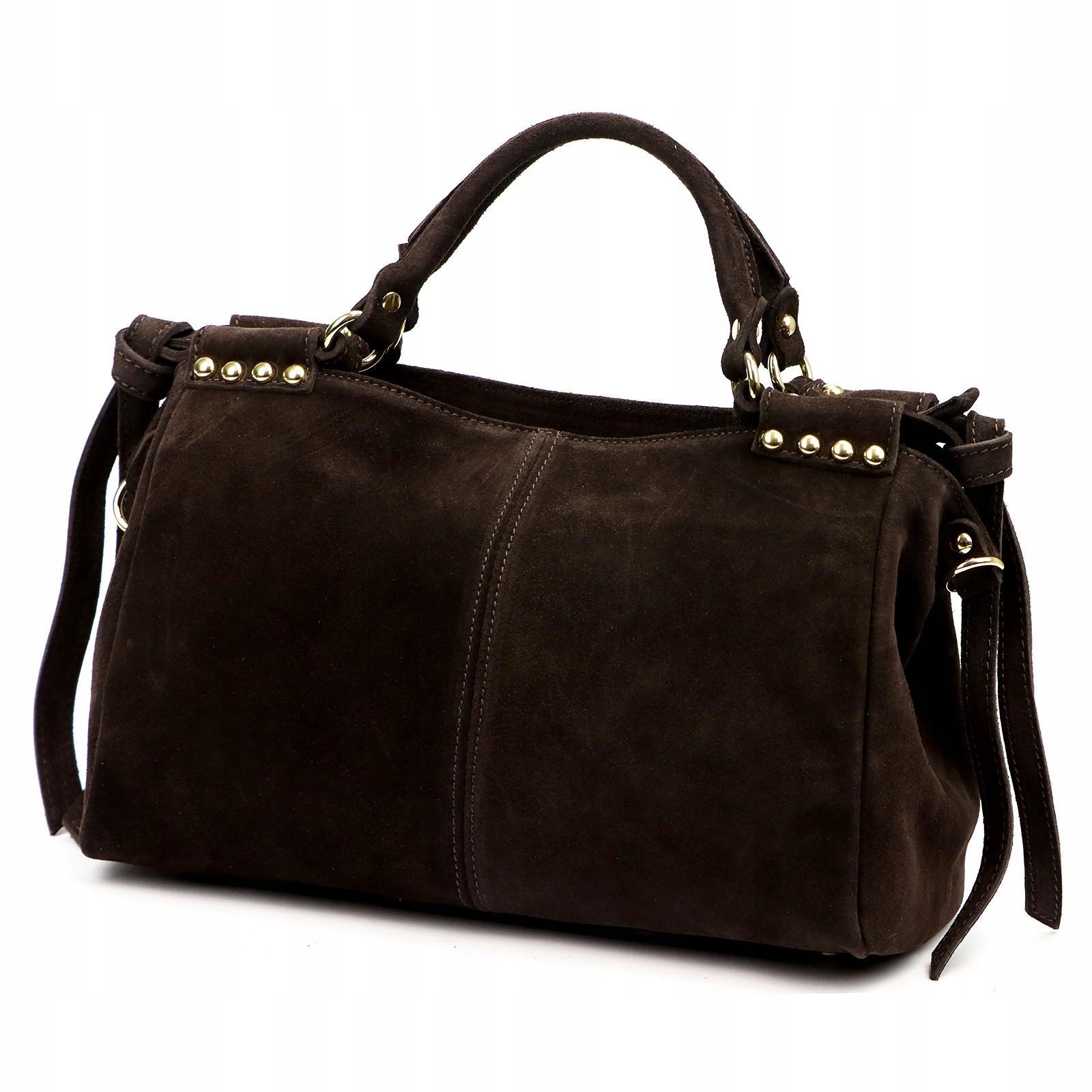 Torebka skórzana zamszowa shopper Camilla Premium czekolada ciemny brąz