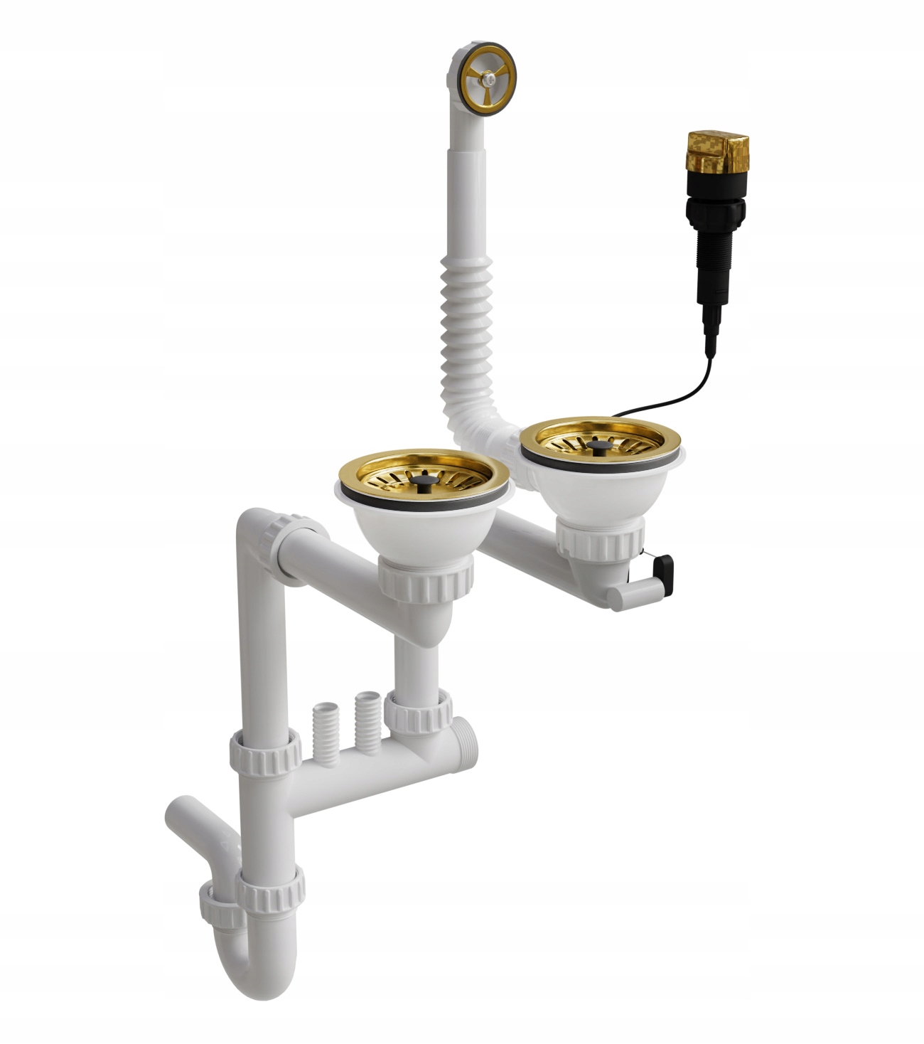 Dvojkomorový automatický zlatý drezový sifón s okrúhlym prepadom