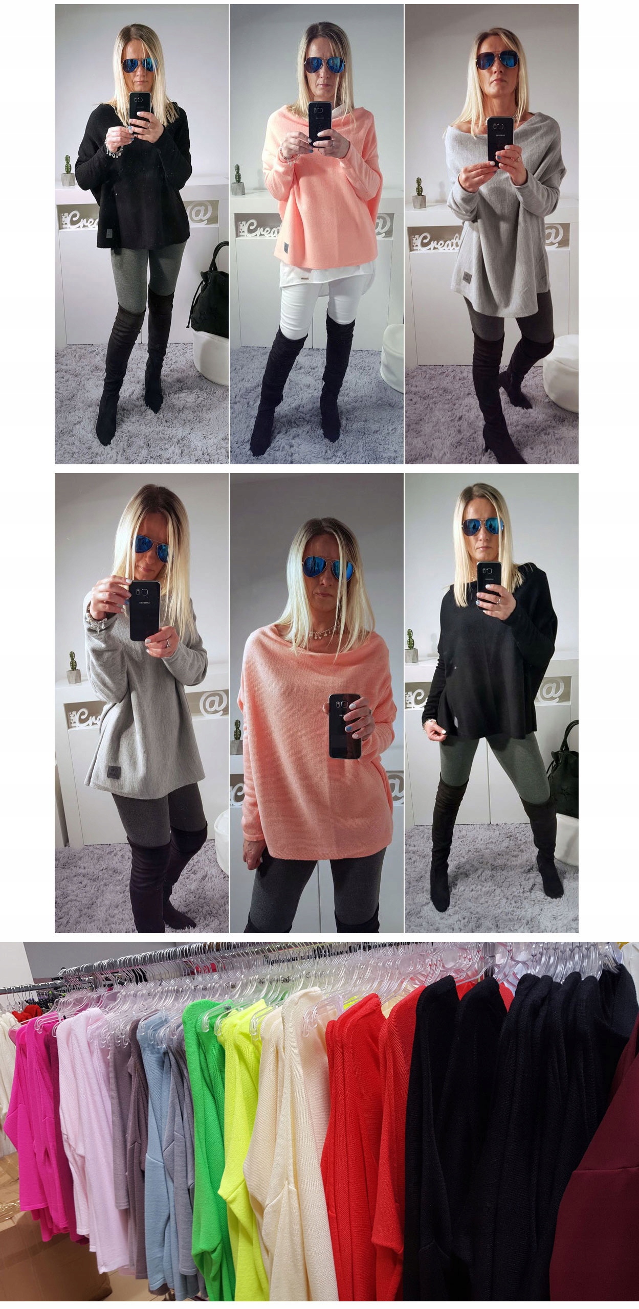 SWETEREK OVERSIZE TUNIKA SWETER WOOL ODKRYTE RAMIĘ Fason oversize