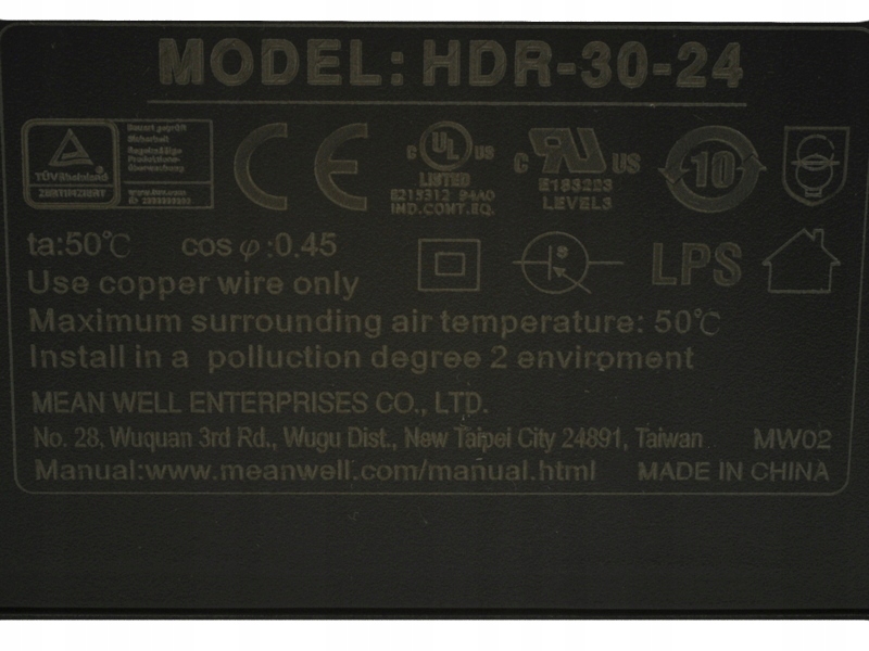 ZASILACZ na szynę DIN 24V DC 1,5A 36W Mean Well Kod producenta HDR-30-24 MW