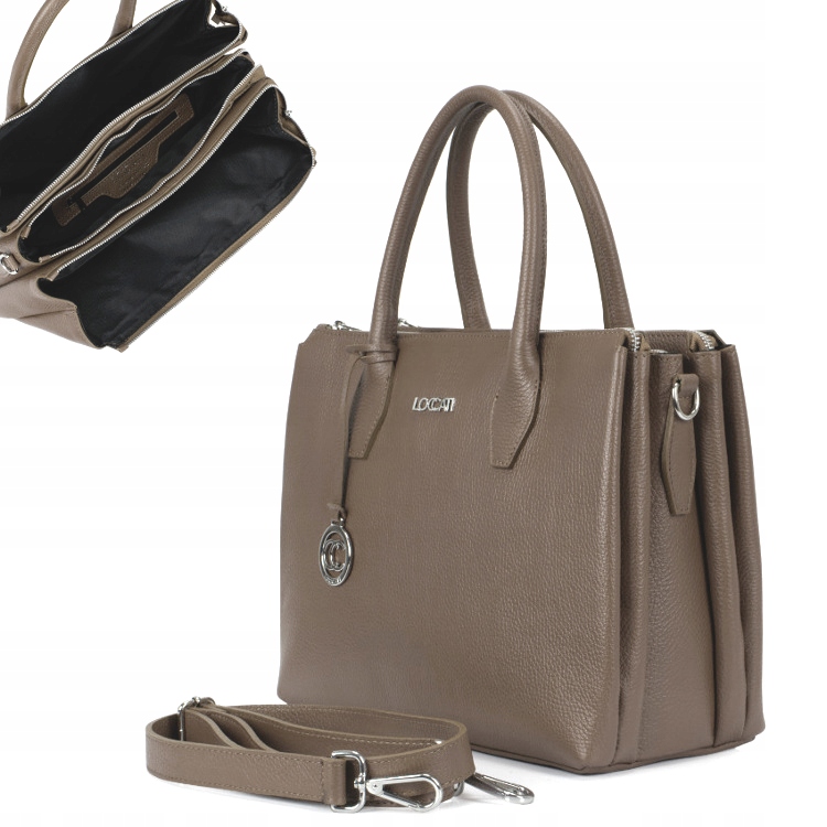 Markowe włoskie torebki damskie do pracy biura skóra naturalna a4 taupe