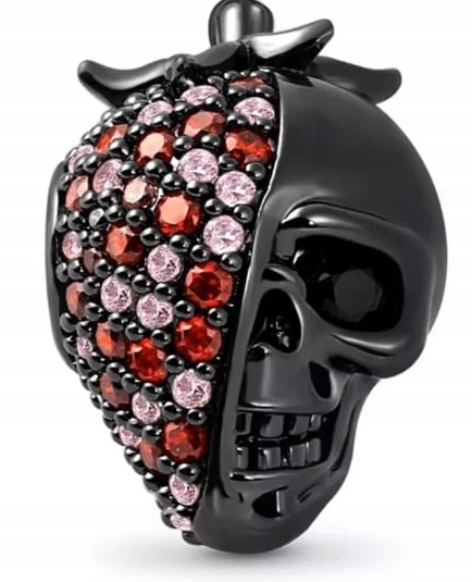 MD CHARMS czarna czaszka skull truskawka | S925