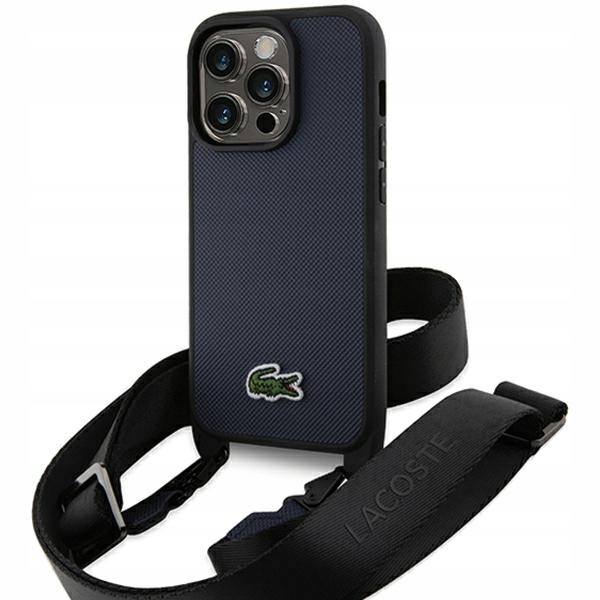 Pouzdro Lacoste pro iPhone 15 Pro 6.1", tmavě modré, Iconic Petit Pique Crossbody