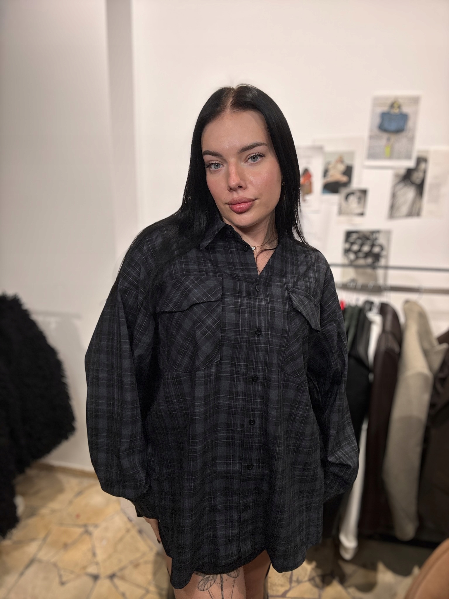 Emo Oversizová Kostkovaná Košile Námořnická Modrá/šedá, Univerzální