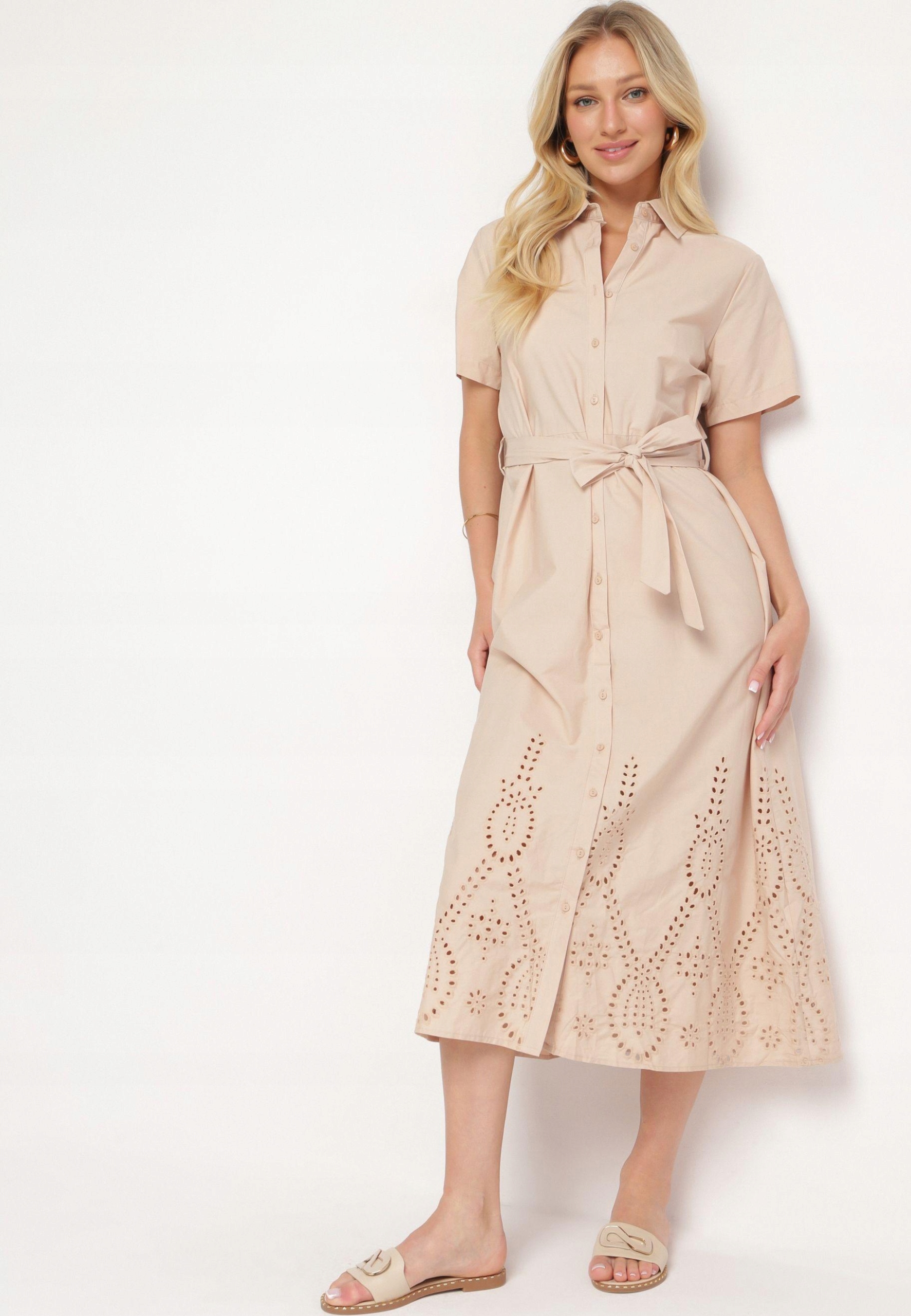 Born2Be Béžová dámská Šaty L s rozevřením