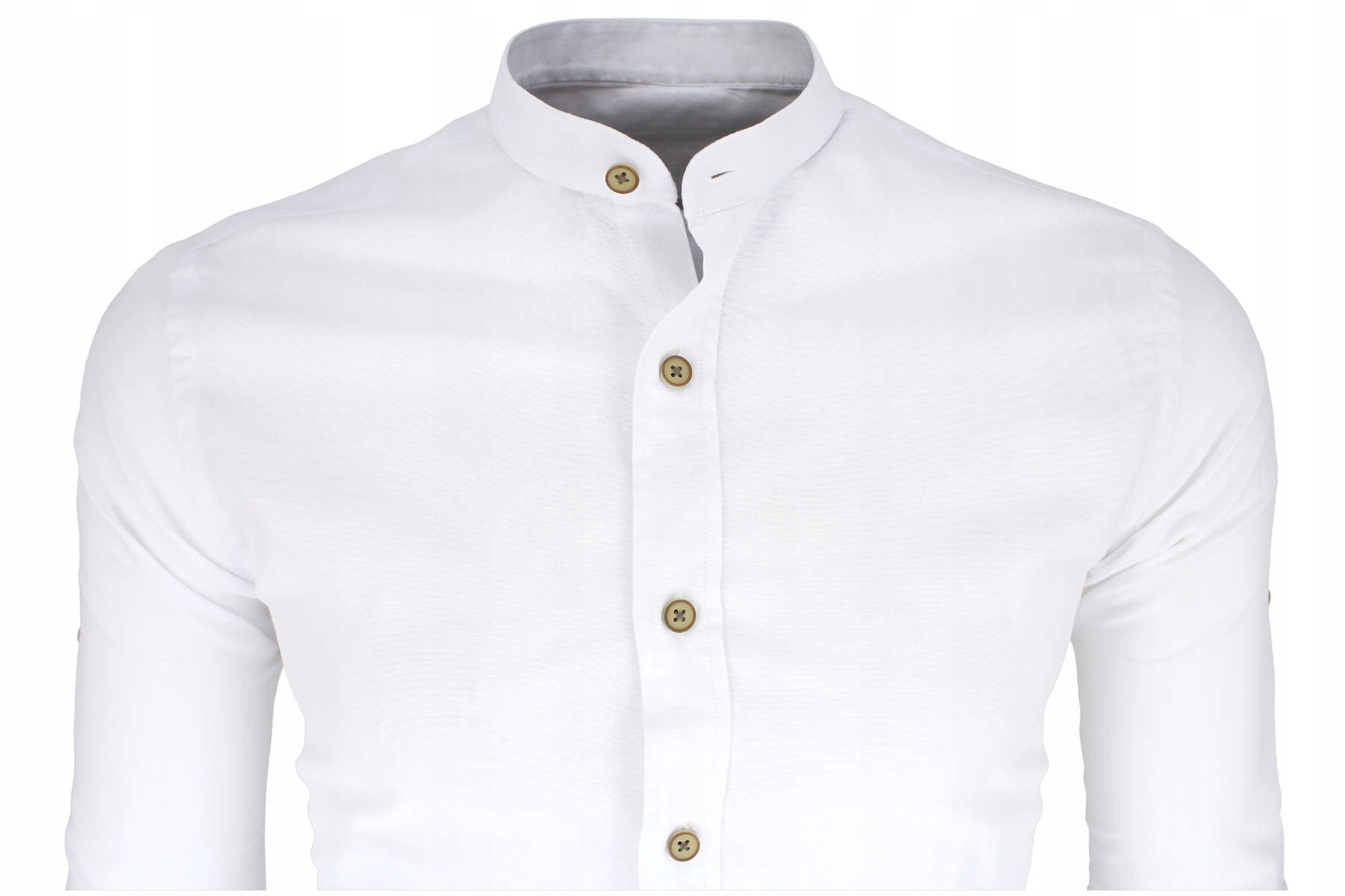 Koszula męska biała ze stójką z beżem 928 M Marka Megafinest