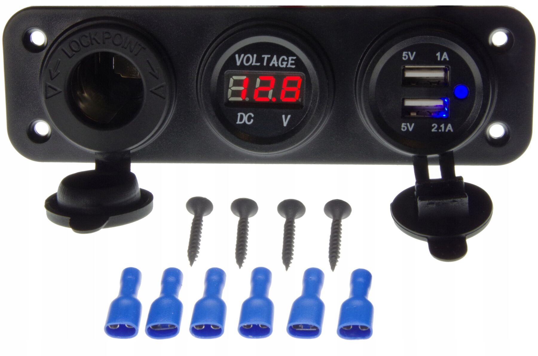 Gniazdo zapalniczki z portem 2xUSB woltomierz cyfrowy Led panel do zabudowy