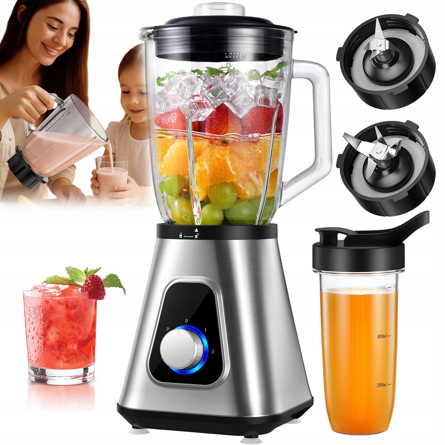 Stolní Mixér 1300 W Na Smoothie, Koktejly, Výkonný, S 3 Rychlostmi