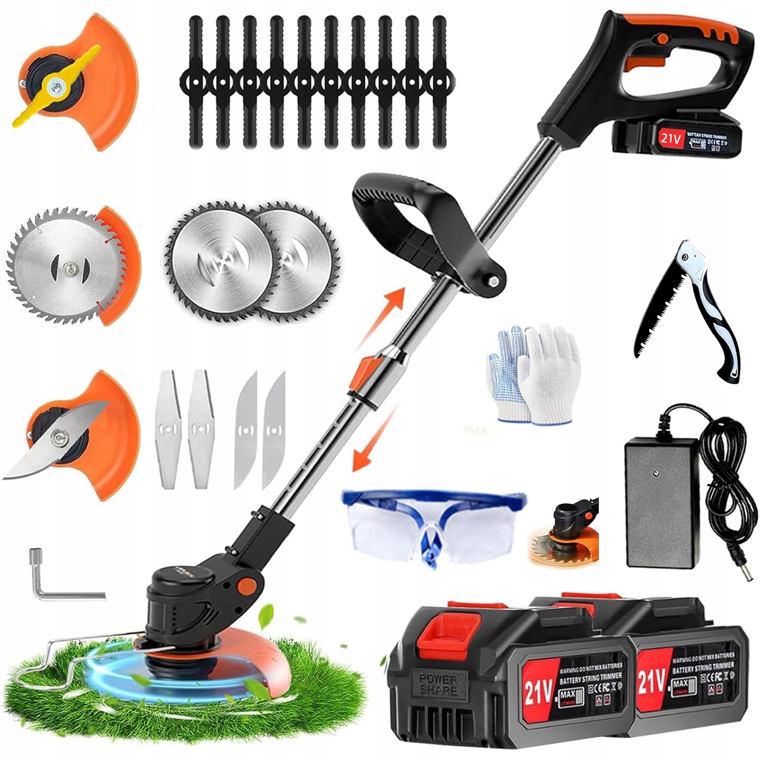 21V 2xAKU Aku Vyžínač Křovinořez Zahradní Sekačka Na Trávy 650W