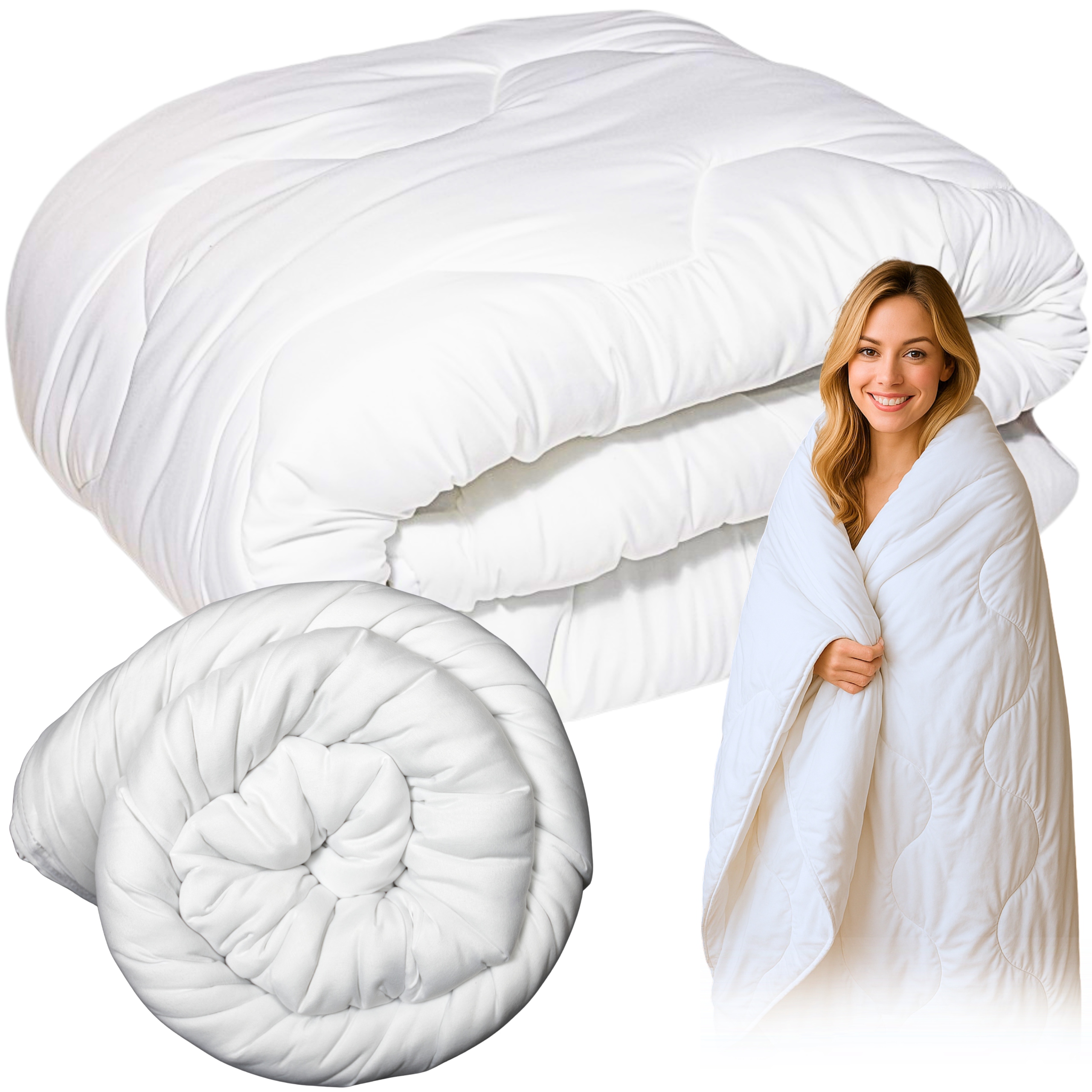 Celoroční Přikrývka Antialergická Lehká Nadýchaná Prošívaná 200 x 220 cm Bílá