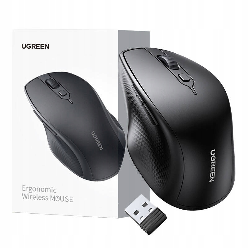 Ugreen Myszka Bezprzewodowa Ergonomiczna Komputerowa 2.4GHz Czarna Do Kompa