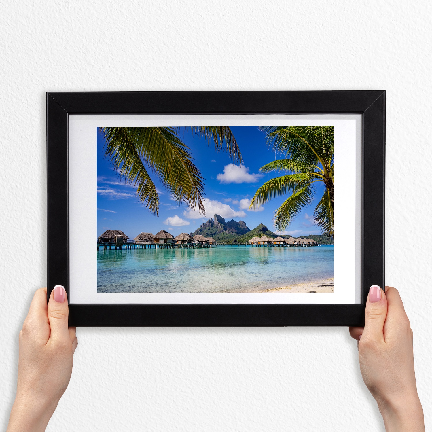 Závěsný obraz s rámem Mdf Palmy na Bora Bora 30x20