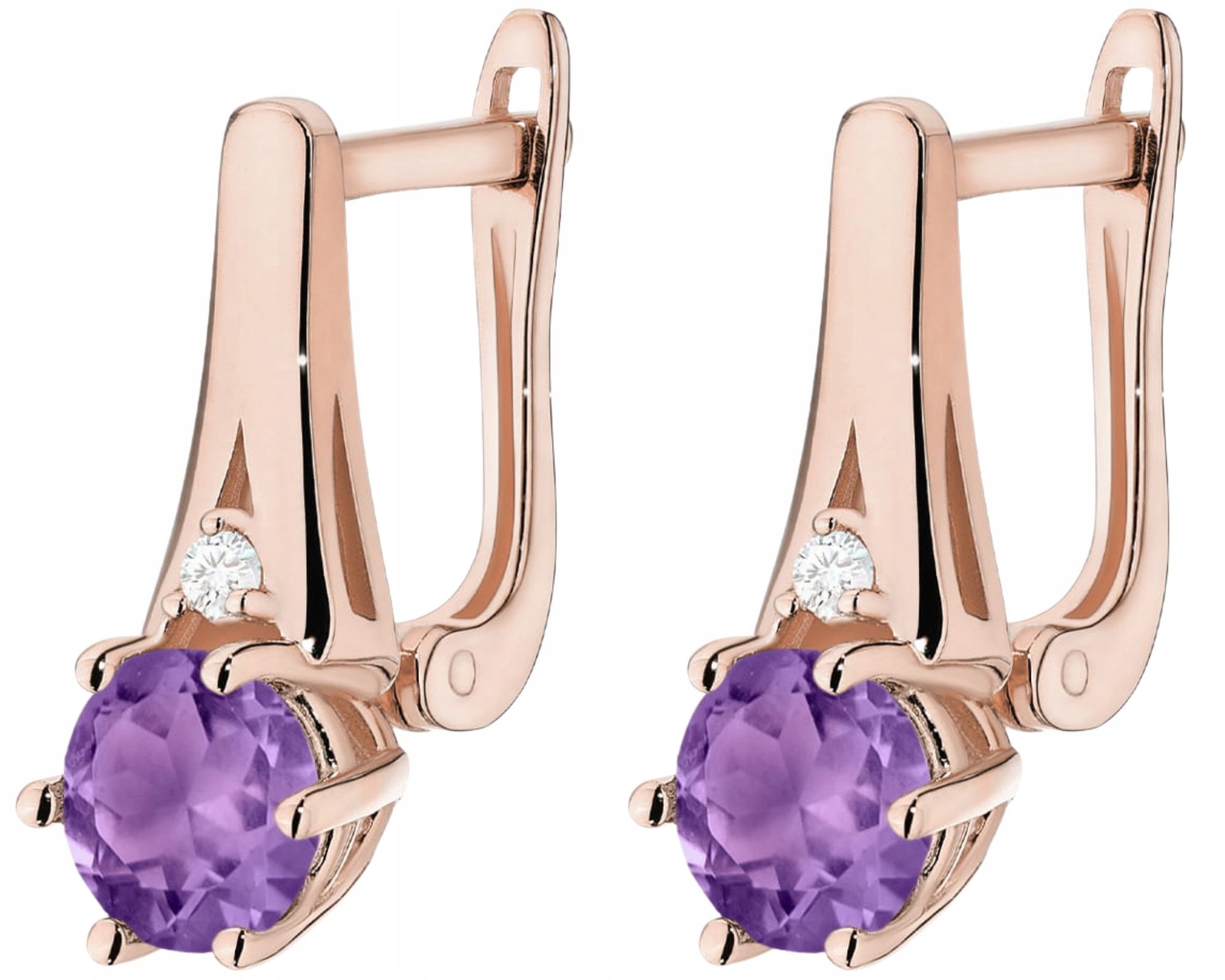 Růžové Zlato Náušnice Přírodní Kámen Ametyst A Brilianty Zlato 585 14K