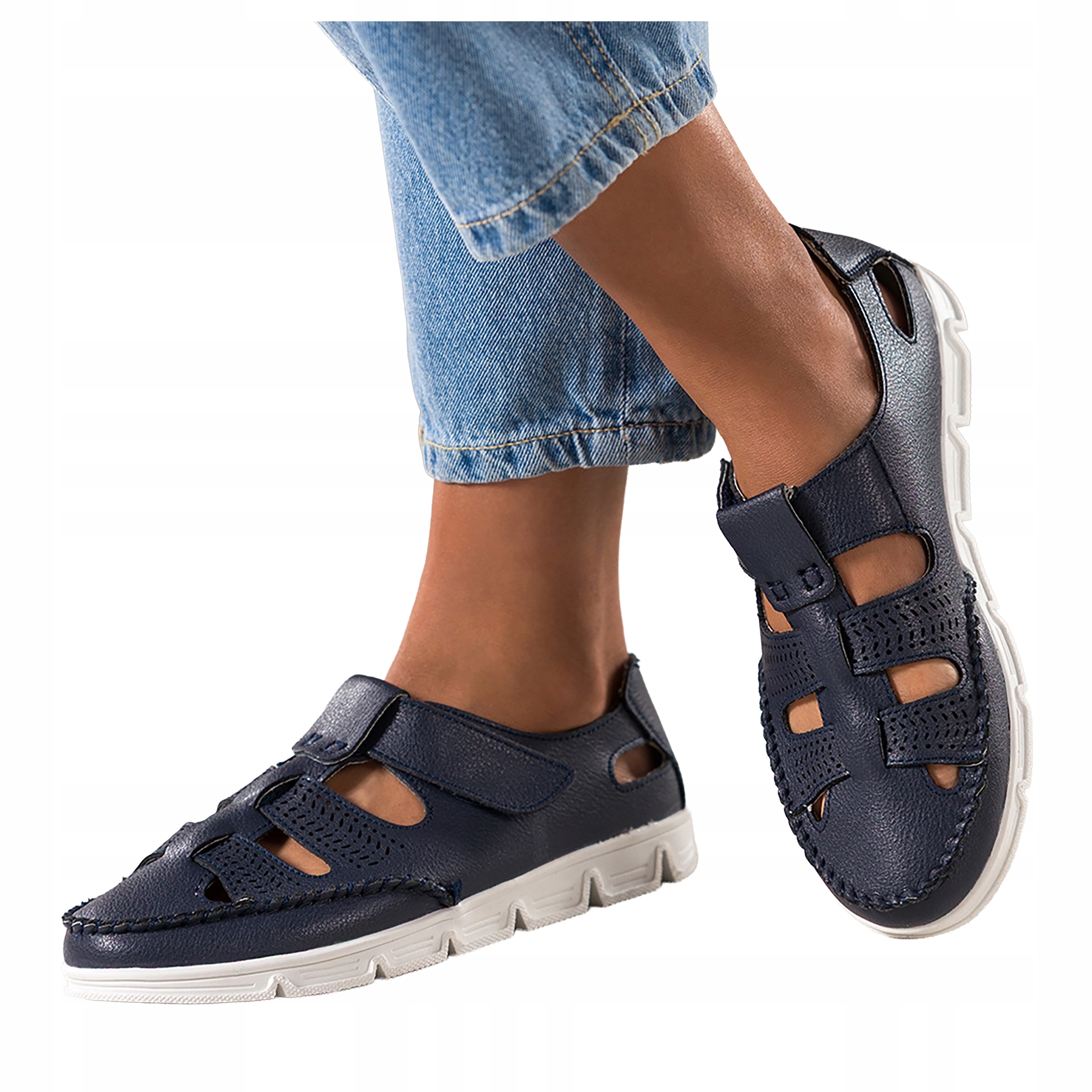 Tmavě modré dámské Módní Polobotky Na Suchý Zip Na platformě Kožené vel. 38