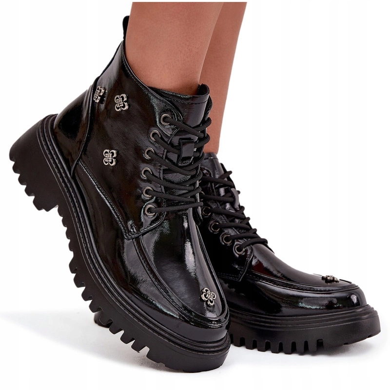 Dámské Kotníkové Boty Přírodní Kůže Lakované Ozdoby Artiker 57C0345 Černé 40